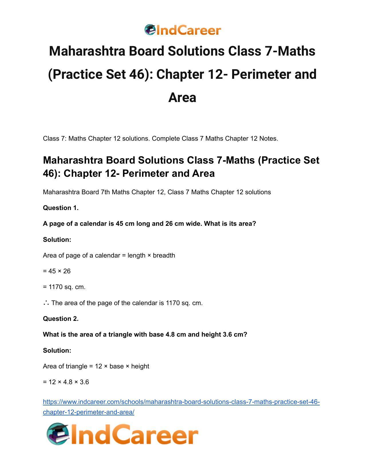 Maharashtra Board Solutions Class 7-Maths (Practice Set 46): Chapter 12- Perimeter and Area - Page 2