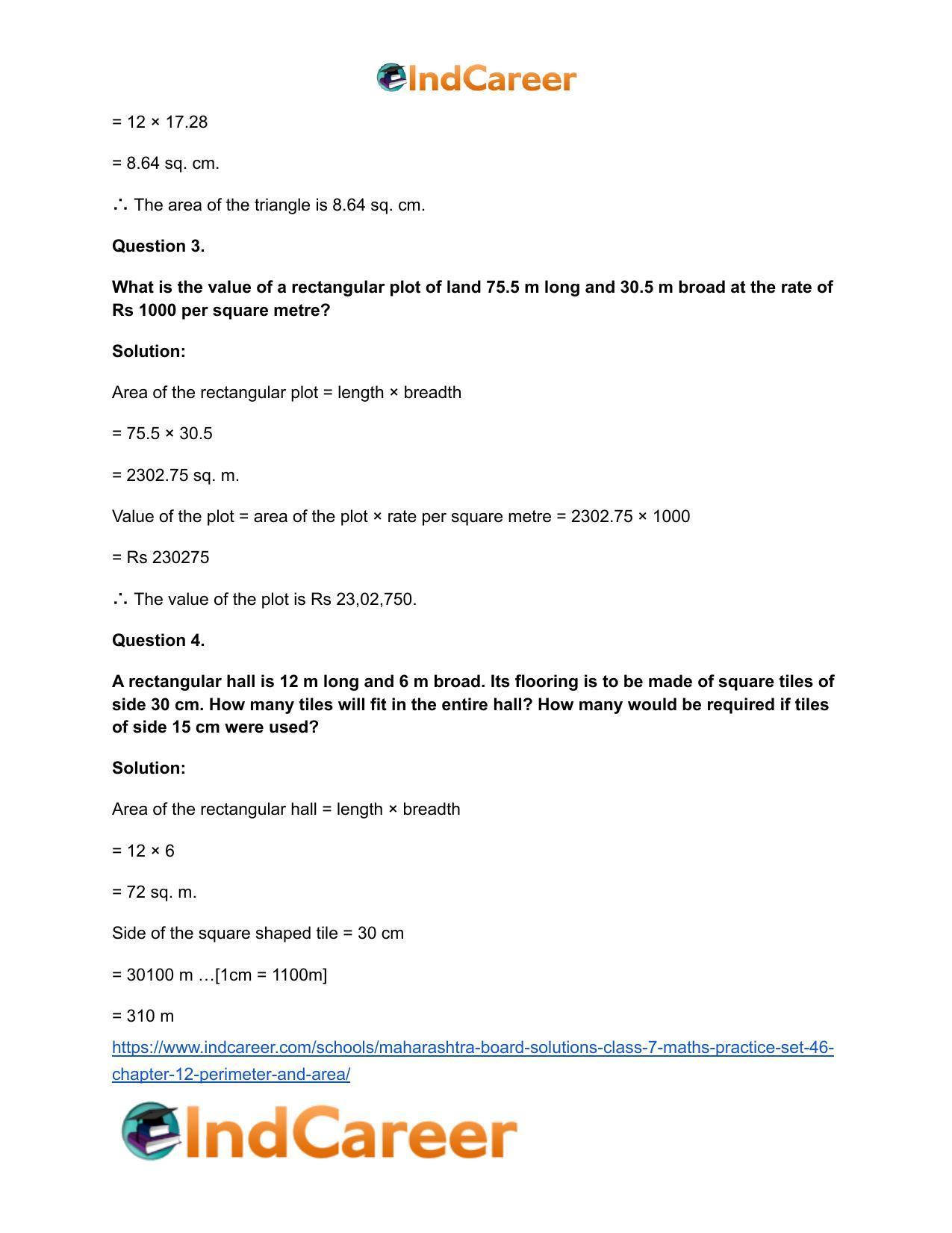 Maharashtra Board Solutions Class 7-Maths (Practice Set 46): Chapter 12- Perimeter and Area - Page 3