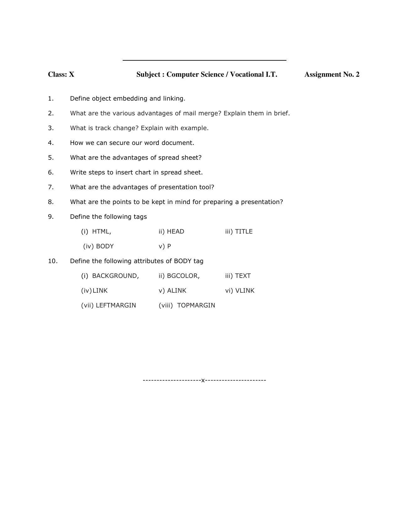 CBSE Worksheets for Class 10 Computer Science Assignment 6 - Page 1
