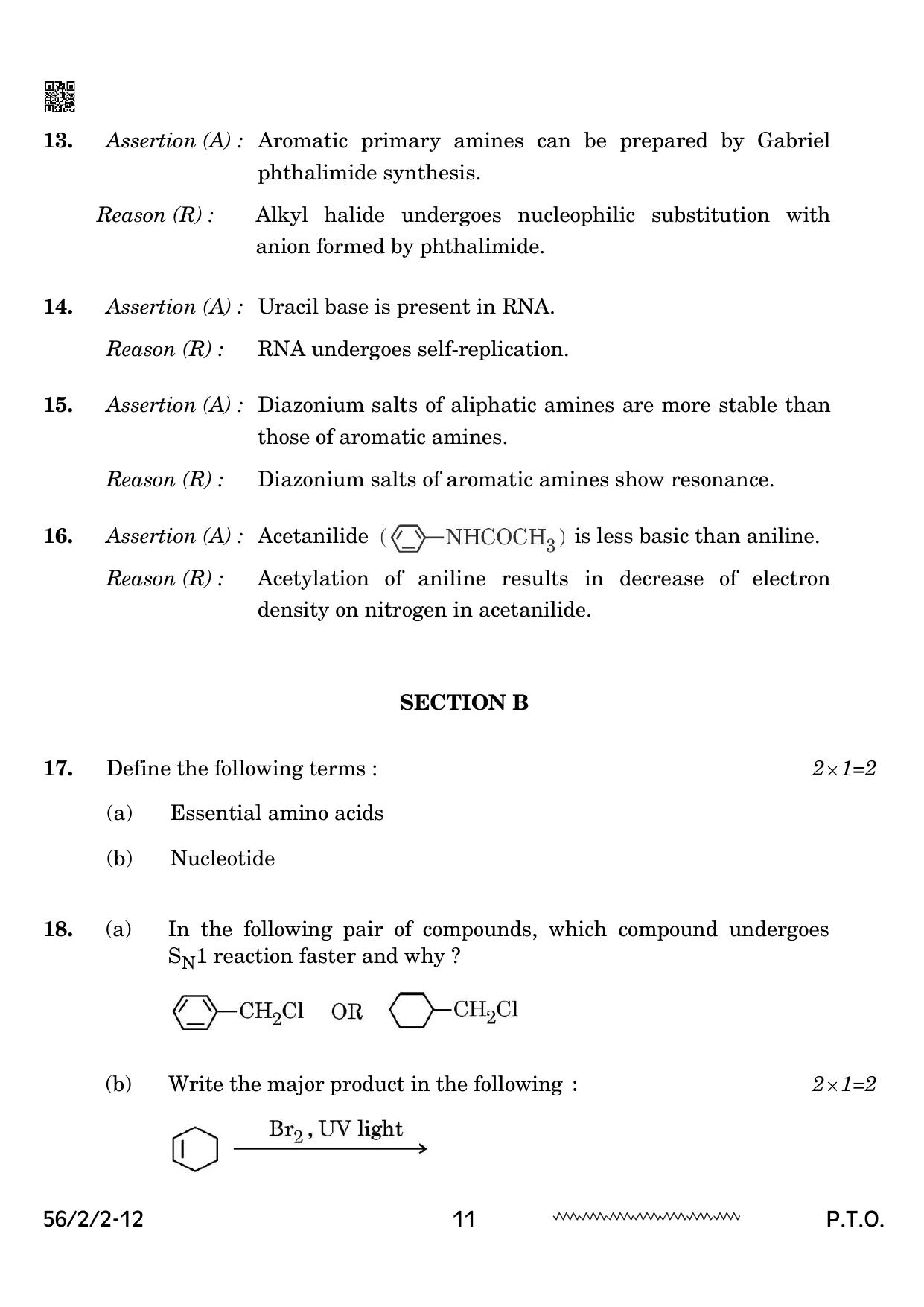 CBSE Class 12 56-2-2 Chemistry 2024 Question Paper - Page 11