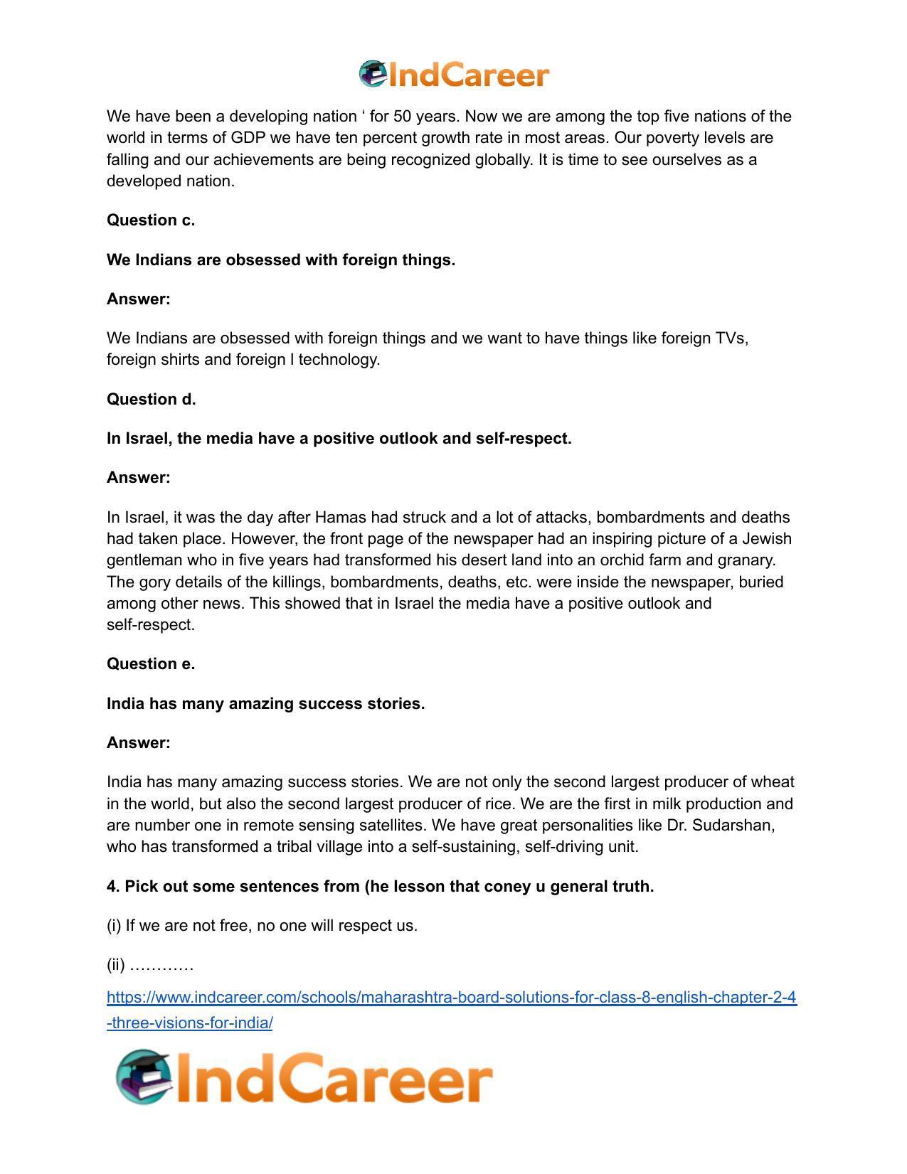 Maharashtra Board Solutions for Class 8- English: Chapter 2.4- Three Visions for India - Page 6