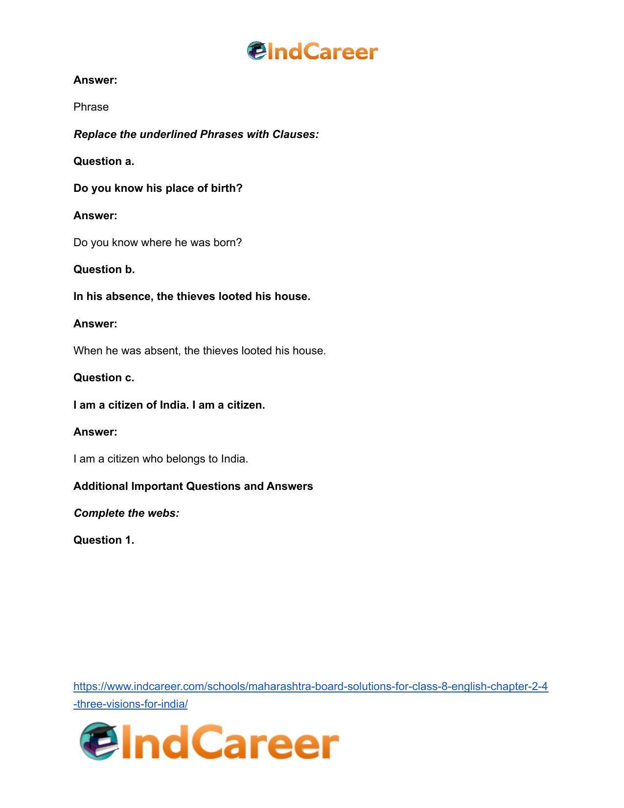 Maharashtra Board Solutions for Class 8- English: Chapter 2.4- Three Visions for India - Page 11