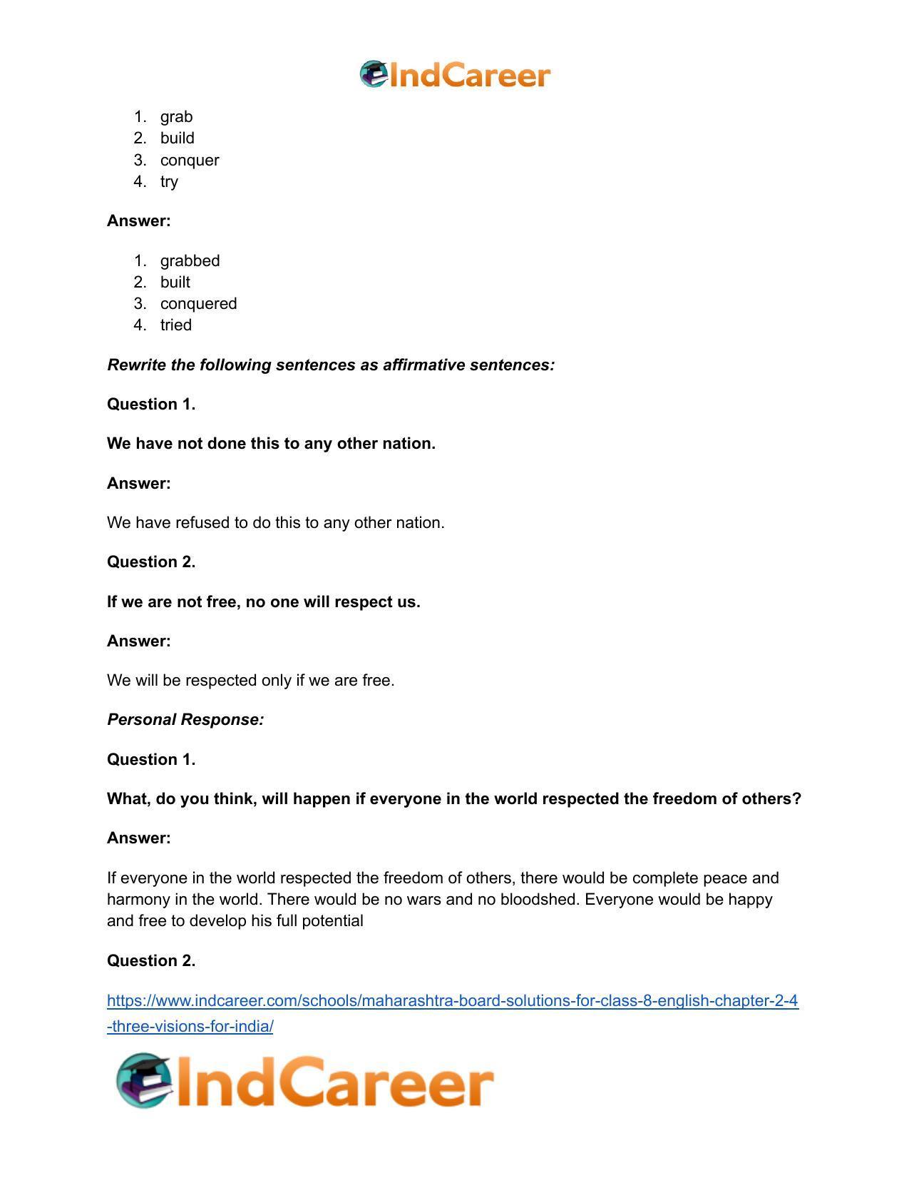 Maharashtra Board Solutions for Class 8- English: Chapter 2.4- Three Visions for India - Page 14