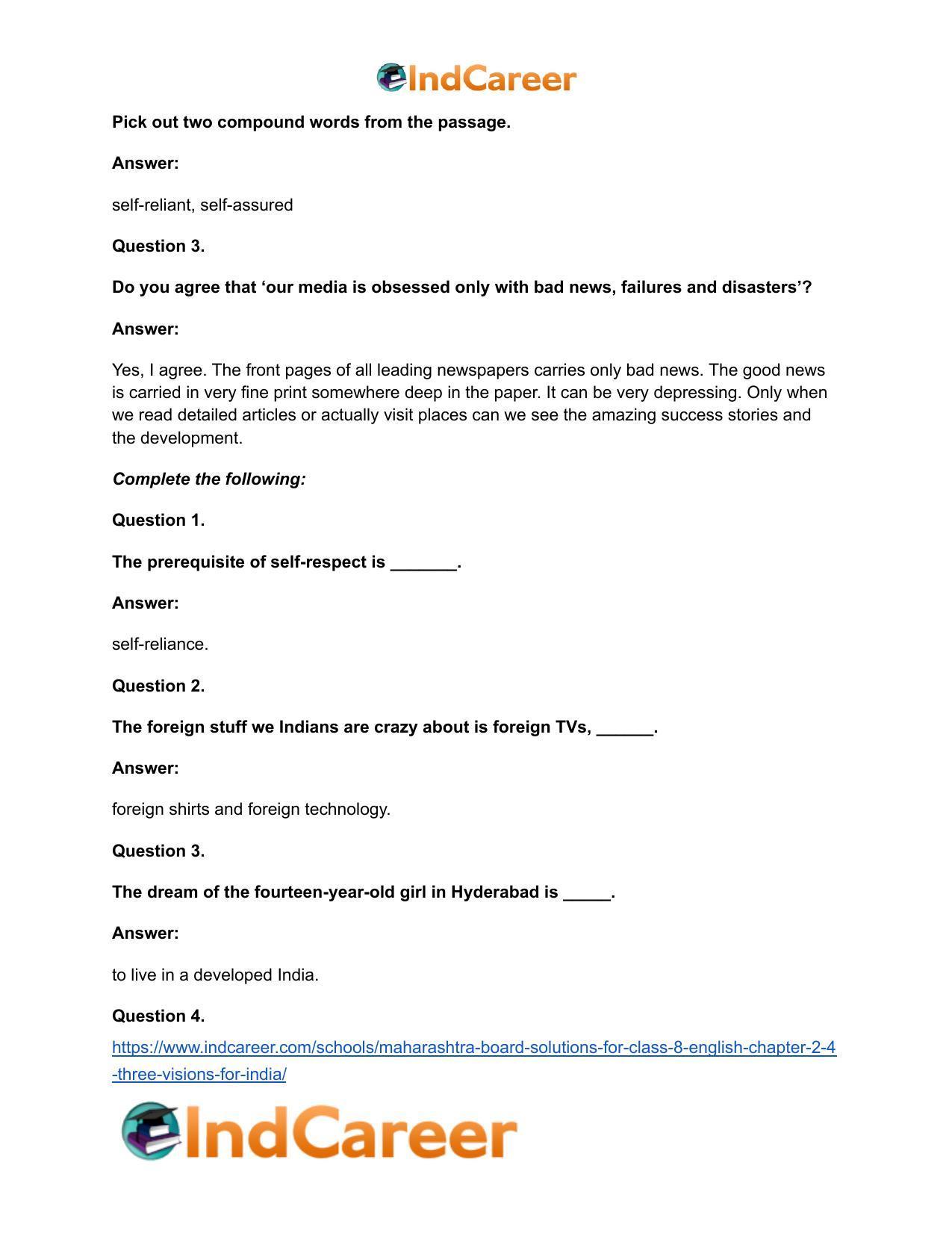 Maharashtra Board Solutions for Class 8- English: Chapter 2.4- Three Visions for India - Page 15