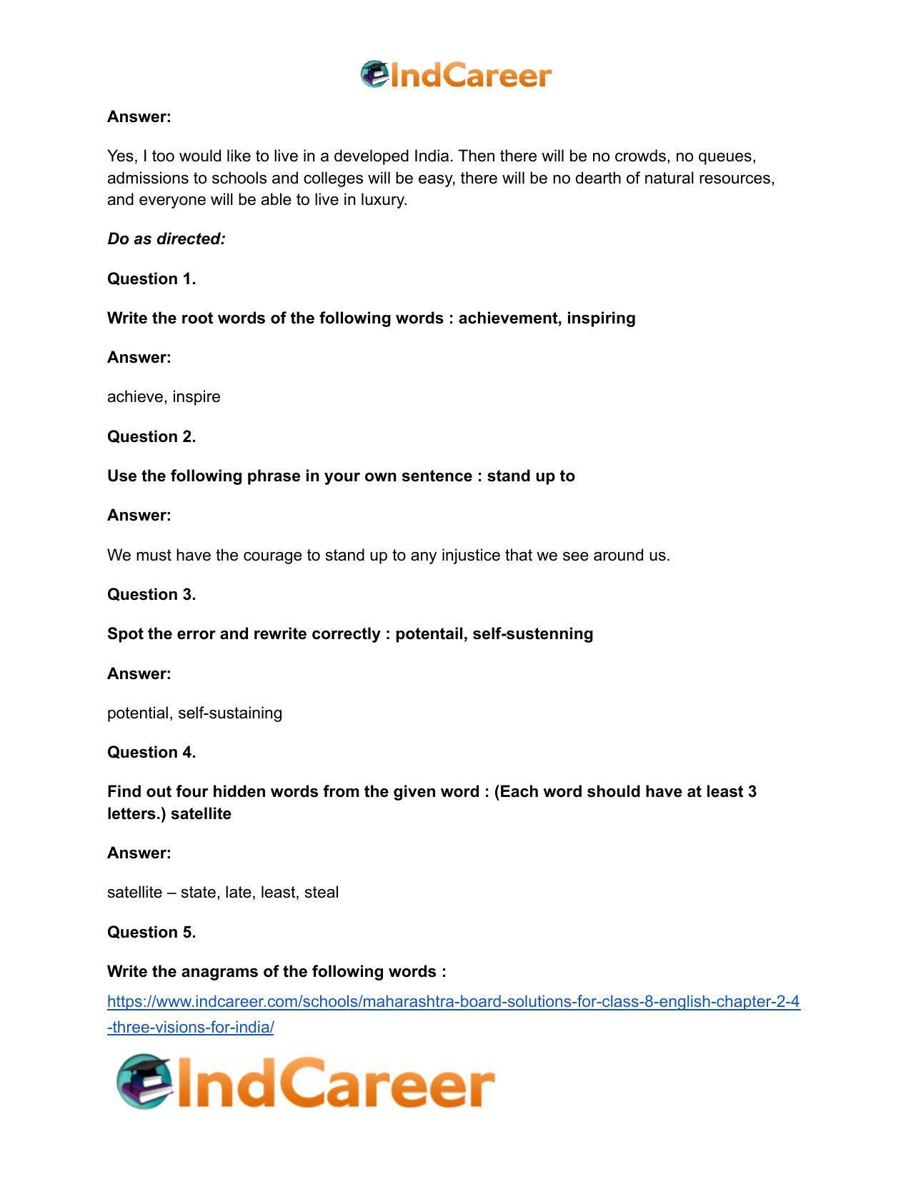 Maharashtra Board Solutions for Class 8- English: Chapter 2.4- Three Visions for India - Page 17