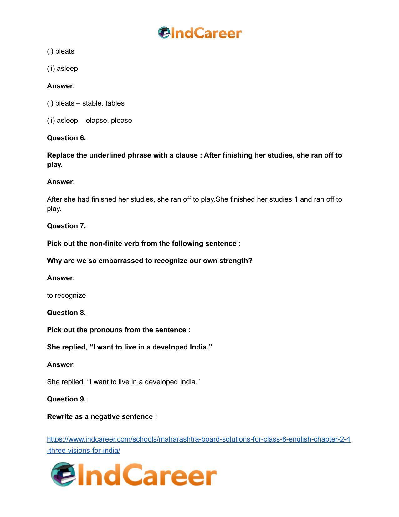 Maharashtra Board Solutions for Class 8- English: Chapter 2.4- Three Visions for India - Page 18