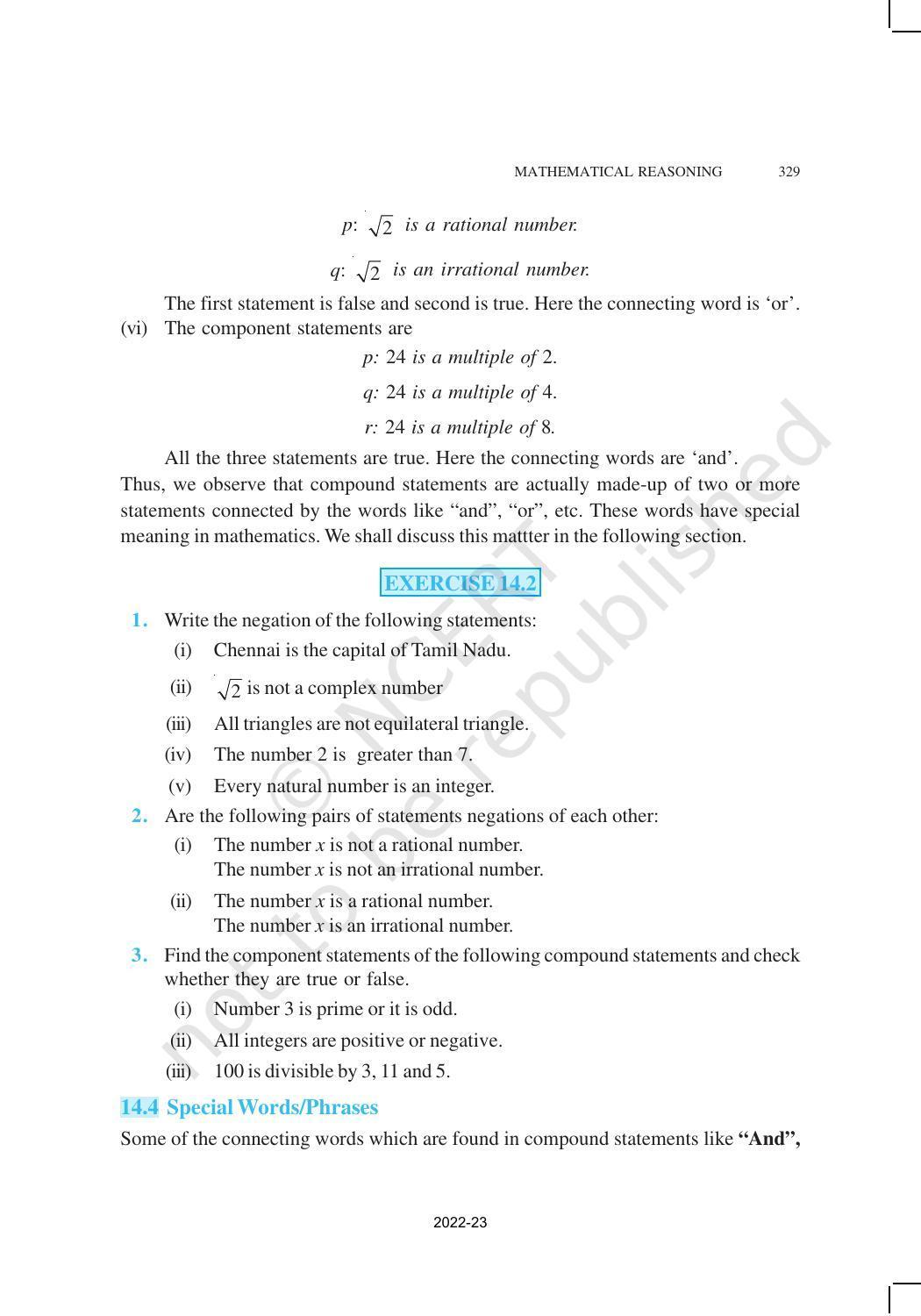 NCERT Book for Class 11 Maths Chapter 14 Mathematical Reasoning - Page 9
