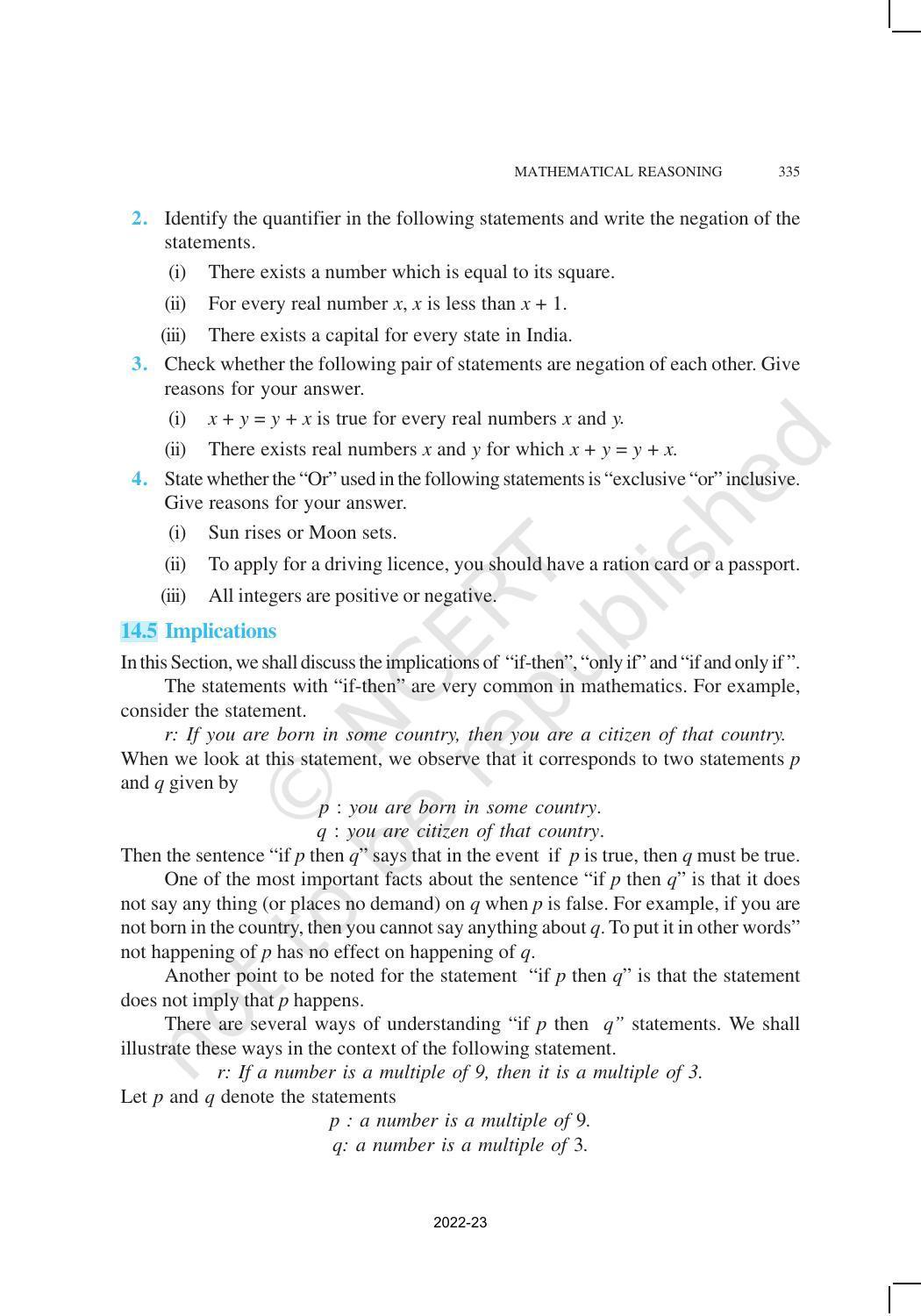 NCERT Book for Class 11 Maths Chapter 14 Mathematical Reasoning - Page 15