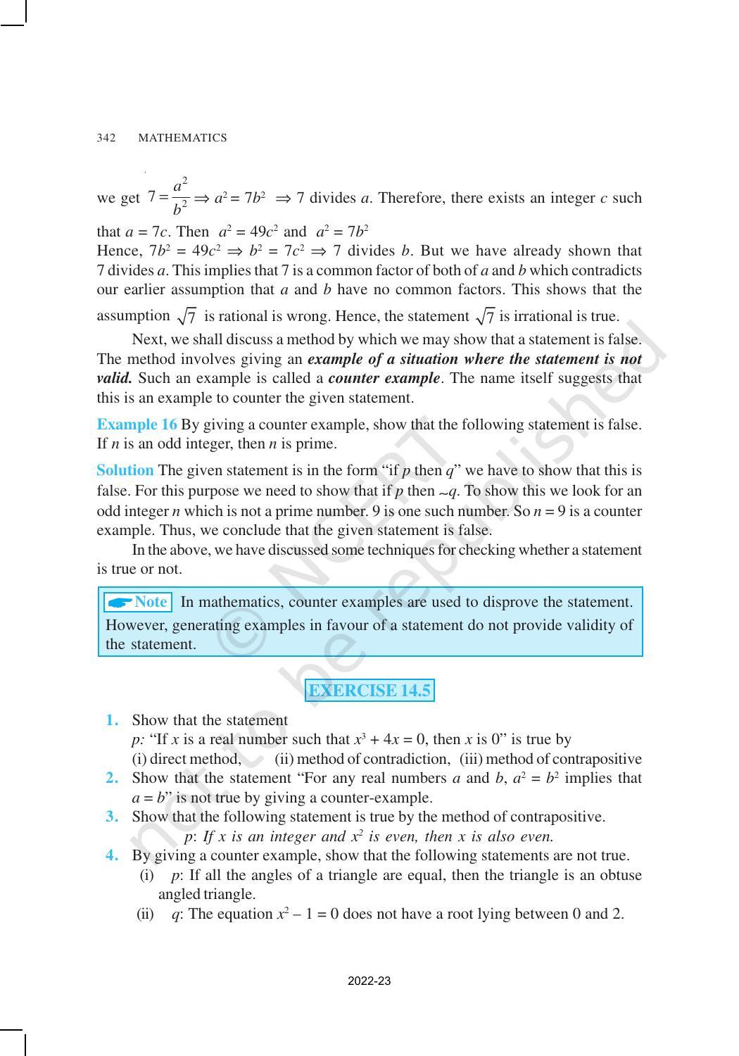 NCERT Book for Class 11 Maths Chapter 14 Mathematical Reasoning - Page 22