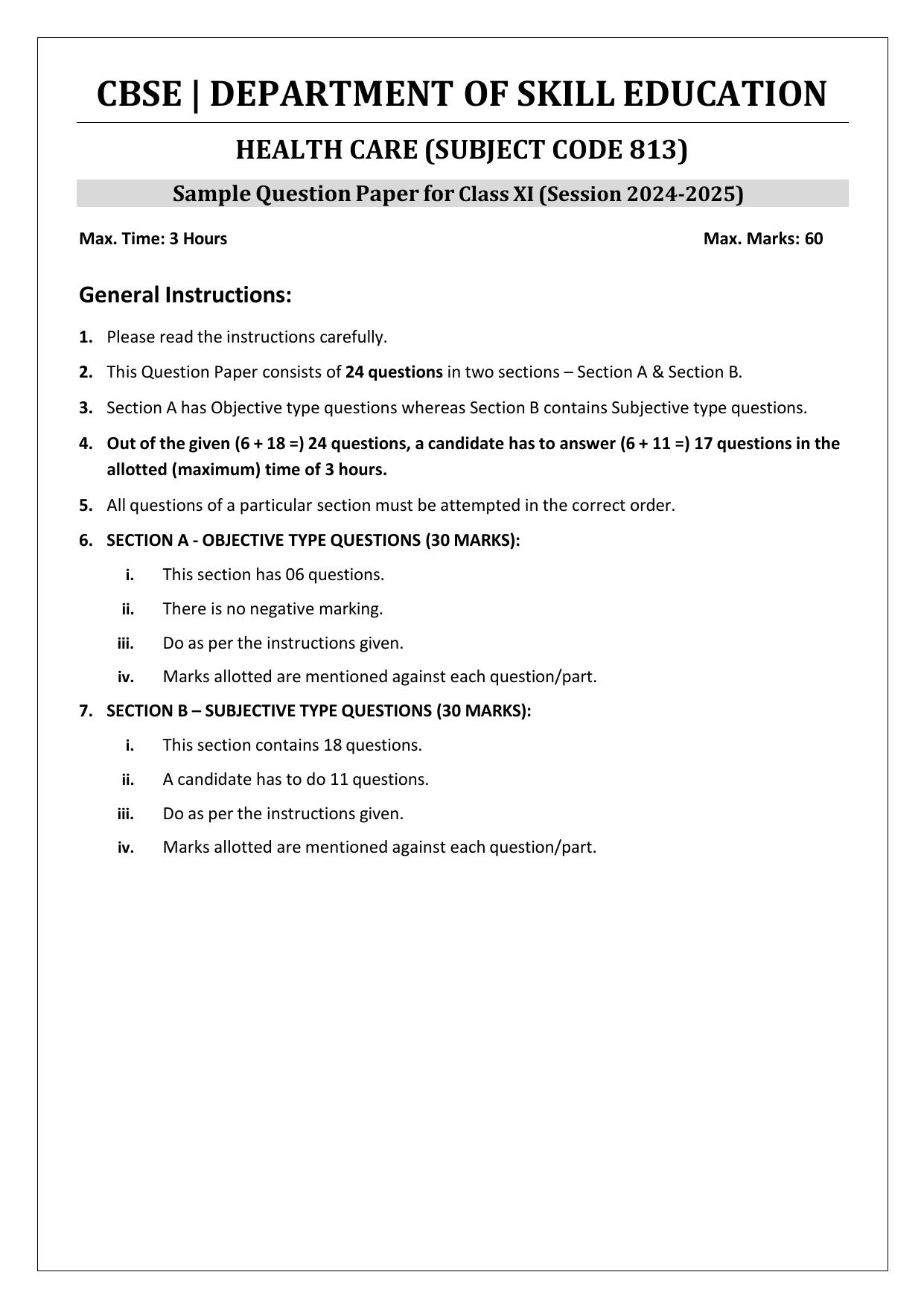 CBSE Class 11: Health Care 2025 Sample Paper - Page 2