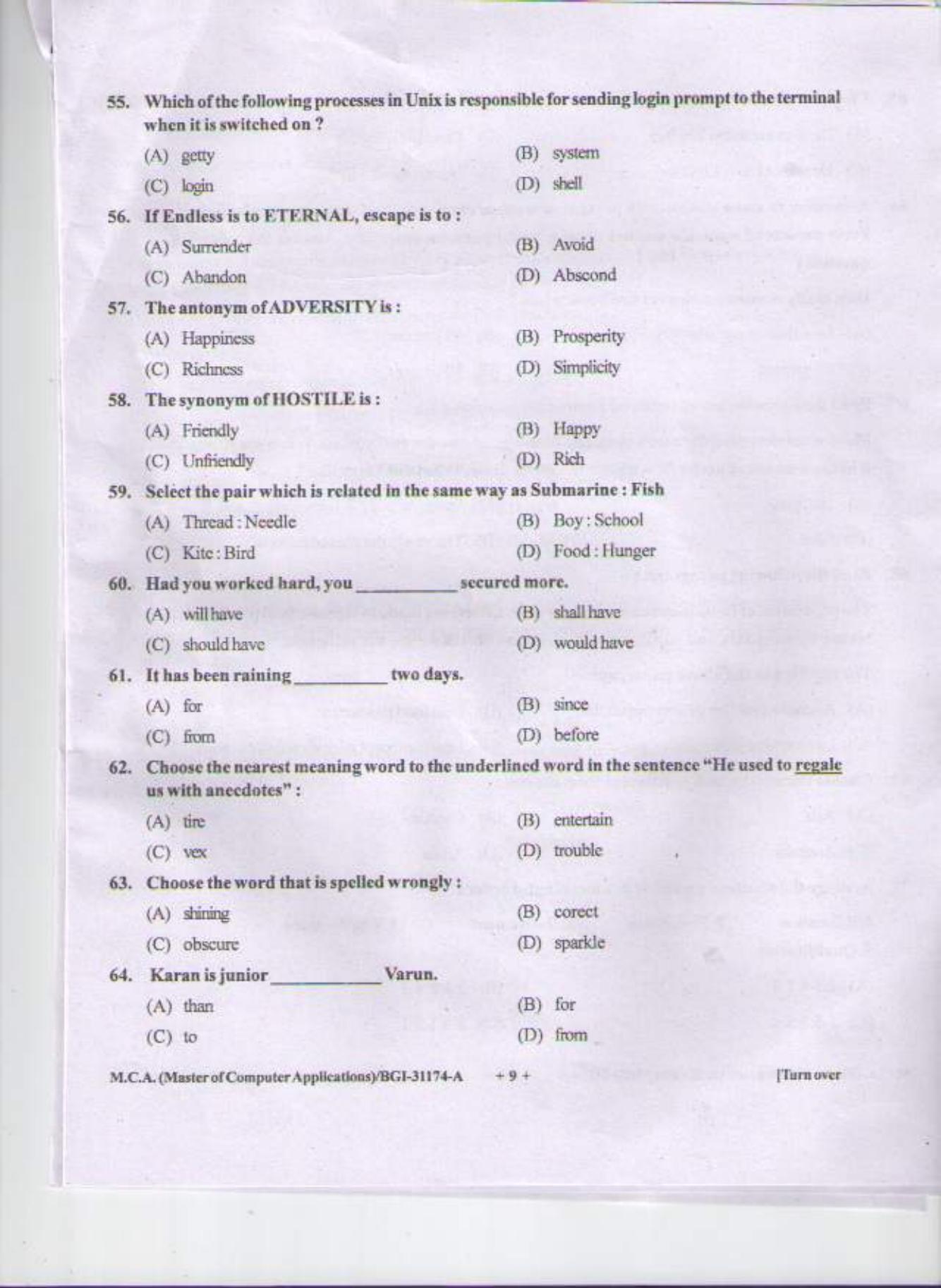 PU CET PG 2015: M.C.A Question Paper - Page 8