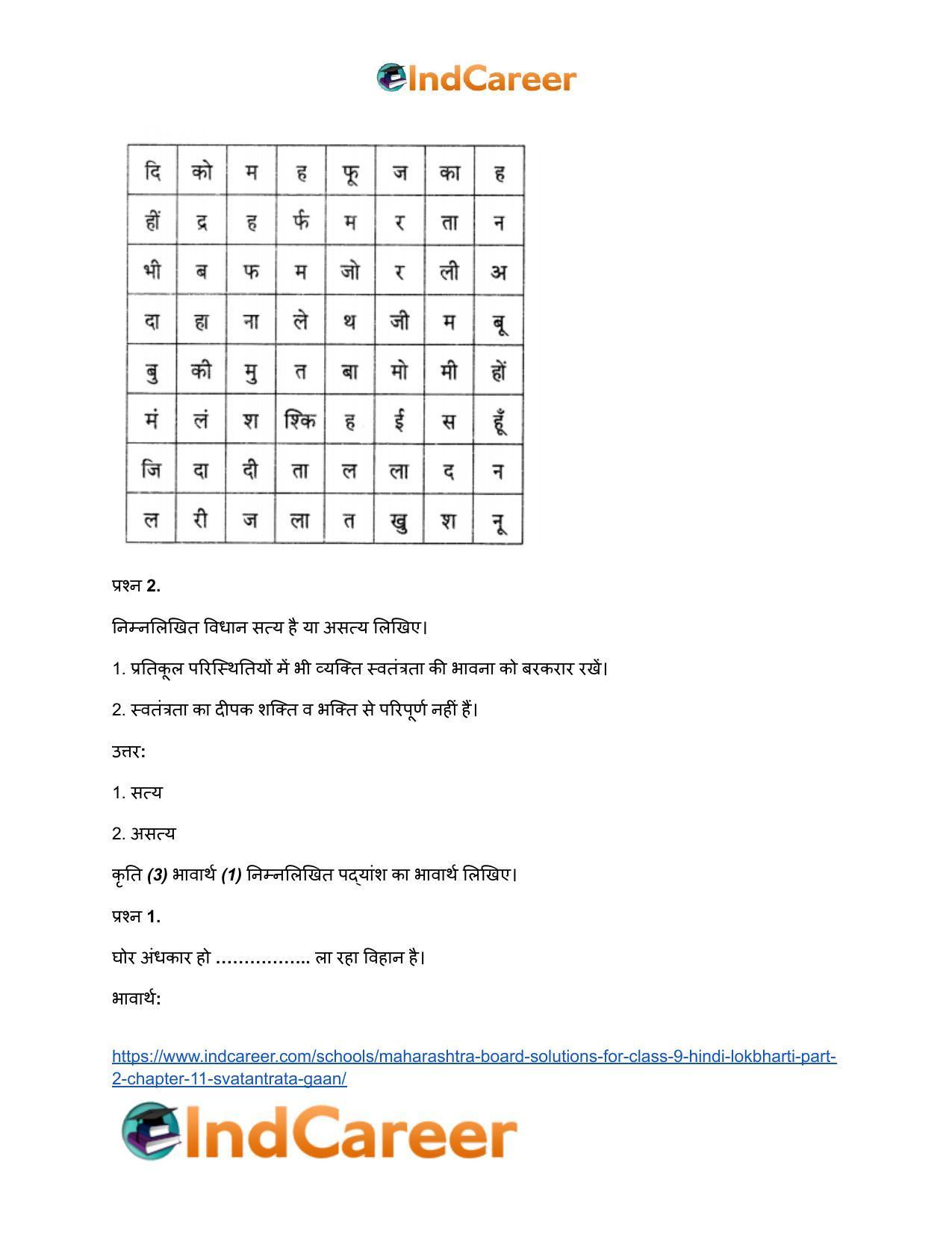 Maharashtra Board Solutions for Class 9- Hindi Lokbharti (Part 2): Chapter 11- स्वतंत्रता गान - Page 14