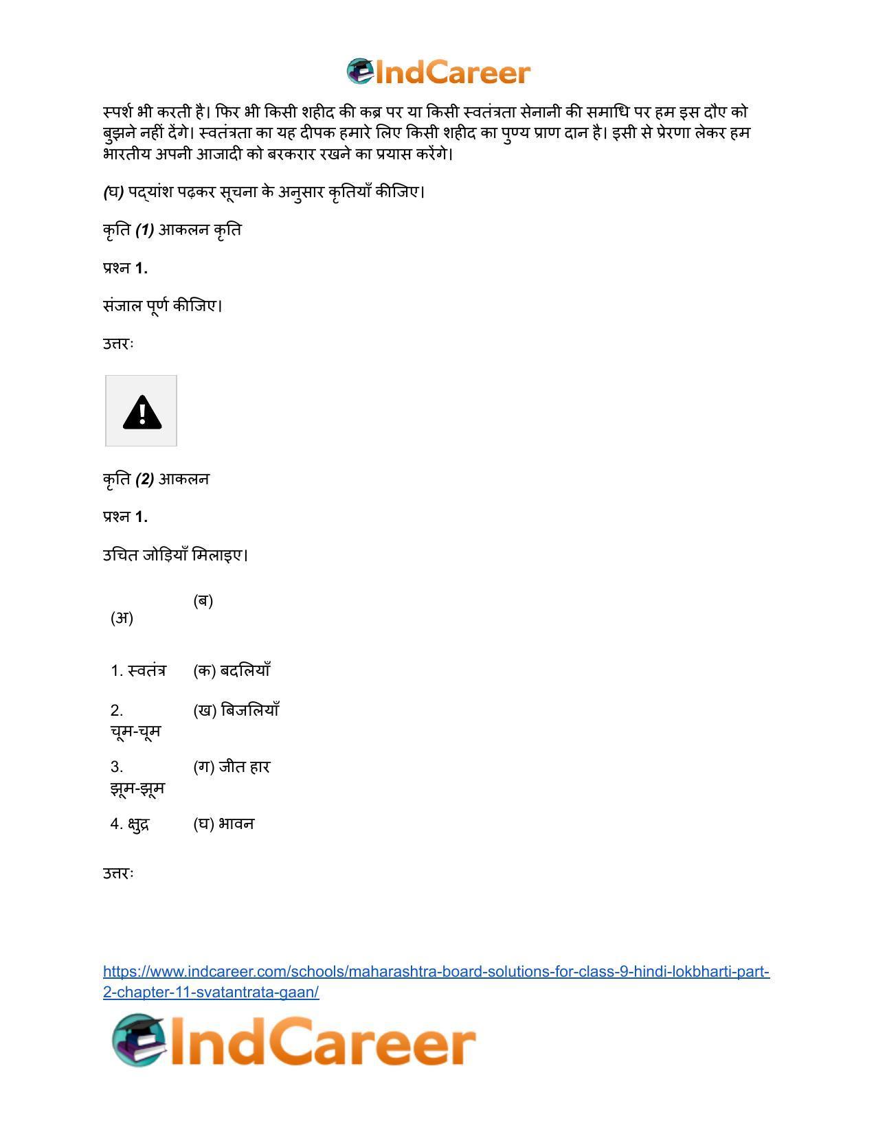 Maharashtra Board Solutions for Class 9- Hindi Lokbharti (Part 2): Chapter 11- स्वतंत्रता गान - Page 19