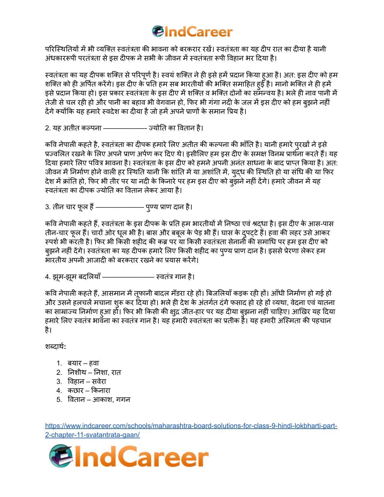 Maharashtra Board Solutions for Class 9- Hindi Lokbharti (Part 2): Chapter 11- स्वतंत्रता गान - Page 22