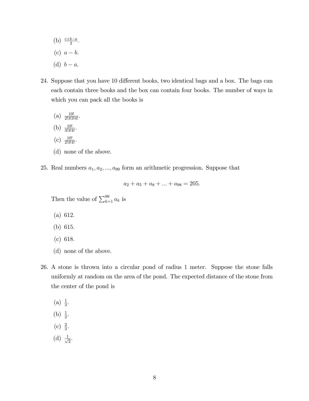 ISI Admission Test M.S.(QE) PEA 2018 Sample Paper - Page 8