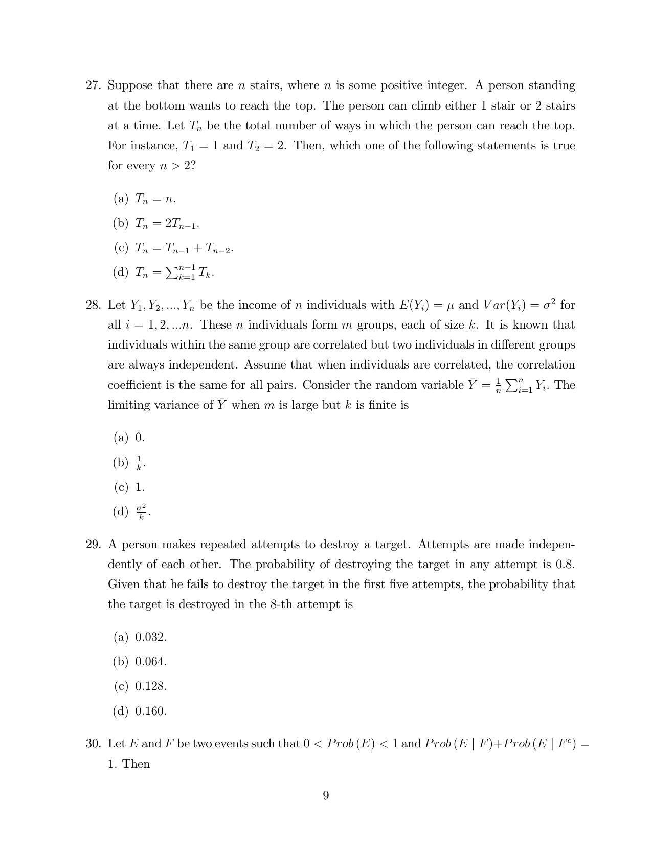 ISI Admission Test M.S.(QE) PEA 2018 Sample Paper - Page 9