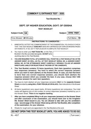 Odisha CPET IRPM PMIR 2020 Question Paper