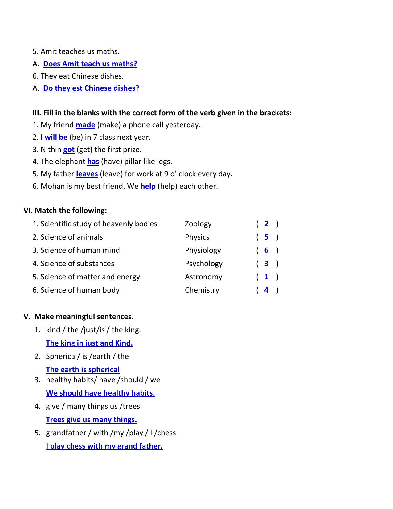 Worksheet for Class 4 English Assignment 105 - Page 5