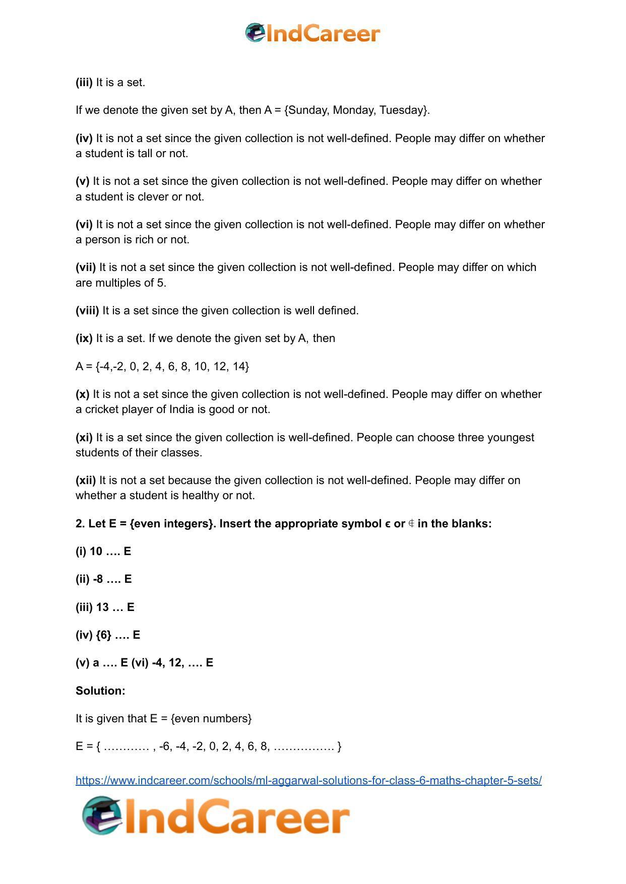 ML Aggarwal Solutions for Class 6 Maths Chapter 5- Sets - Page 3