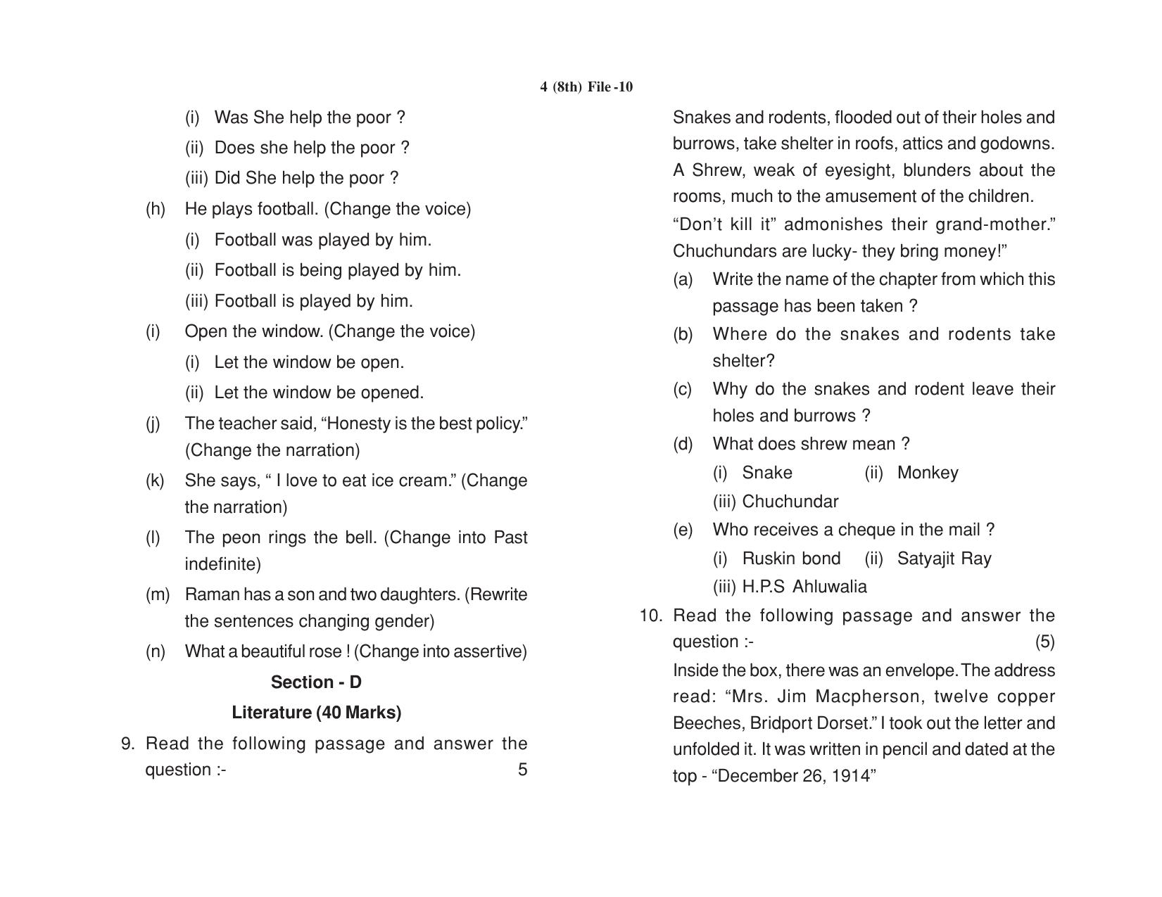 HPBOSE Class 8th English Sample Question Papers 2023 - Page 4
