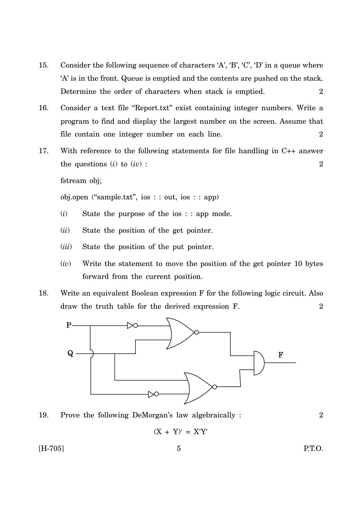Goa Board Class 12 Computer Science   (June 2019) Question Paper - Page 5