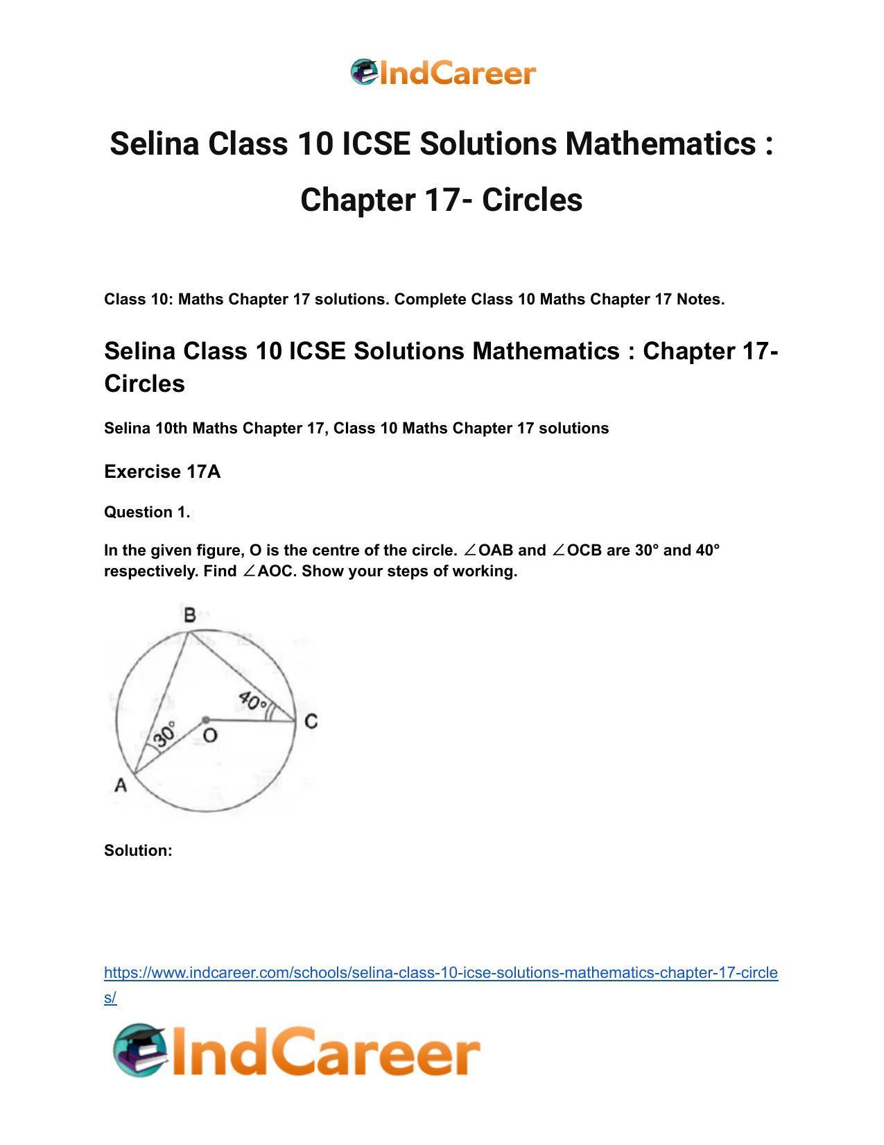 Selina Class 10 ICSE Solutions Mathematics : Chapter 17- Circles - Page 2