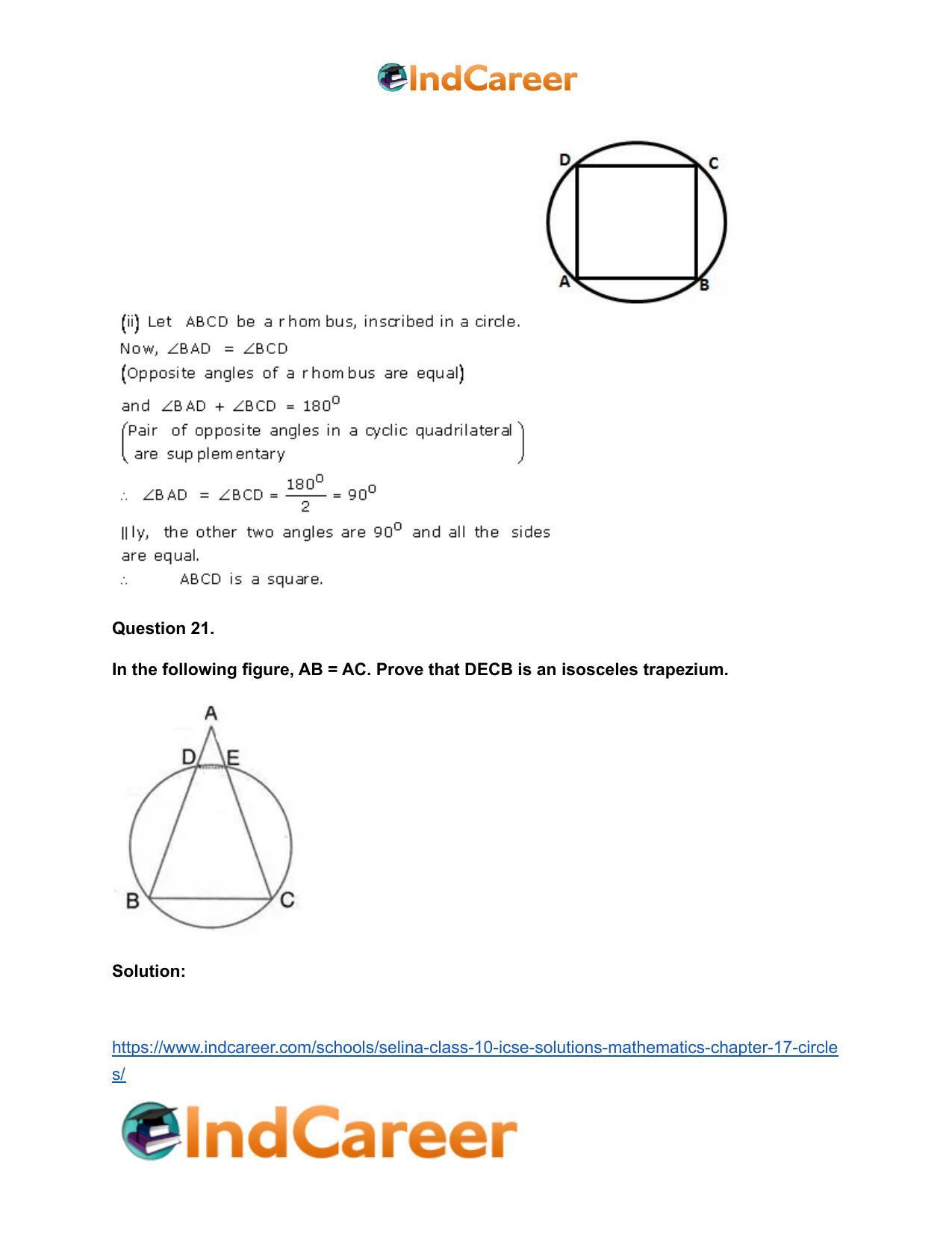 Selina Class 10 ICSE Solutions Mathematics : Chapter 17- Circles - Page 30