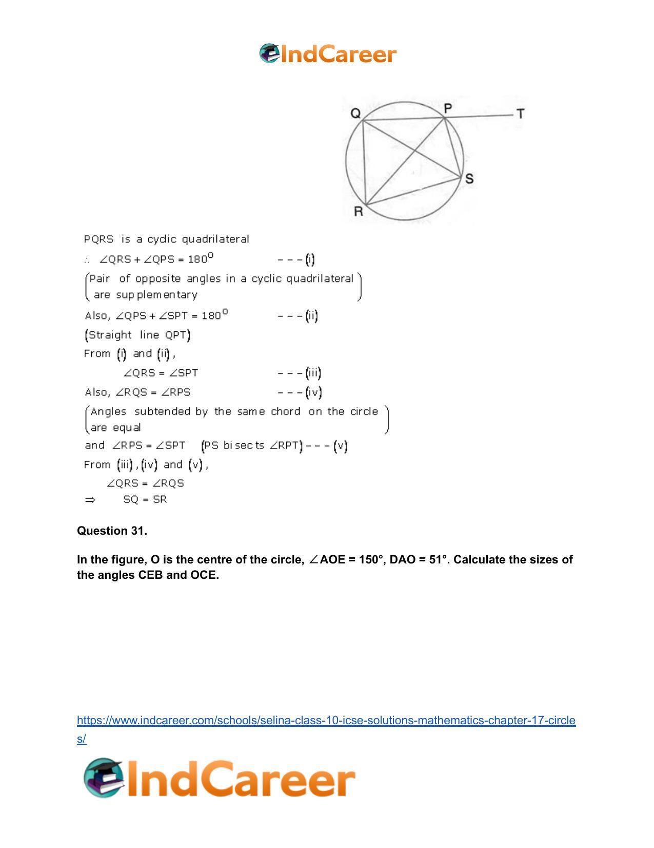 Selina Class 10 ICSE Solutions Mathematics : Chapter 17- Circles - Page 44