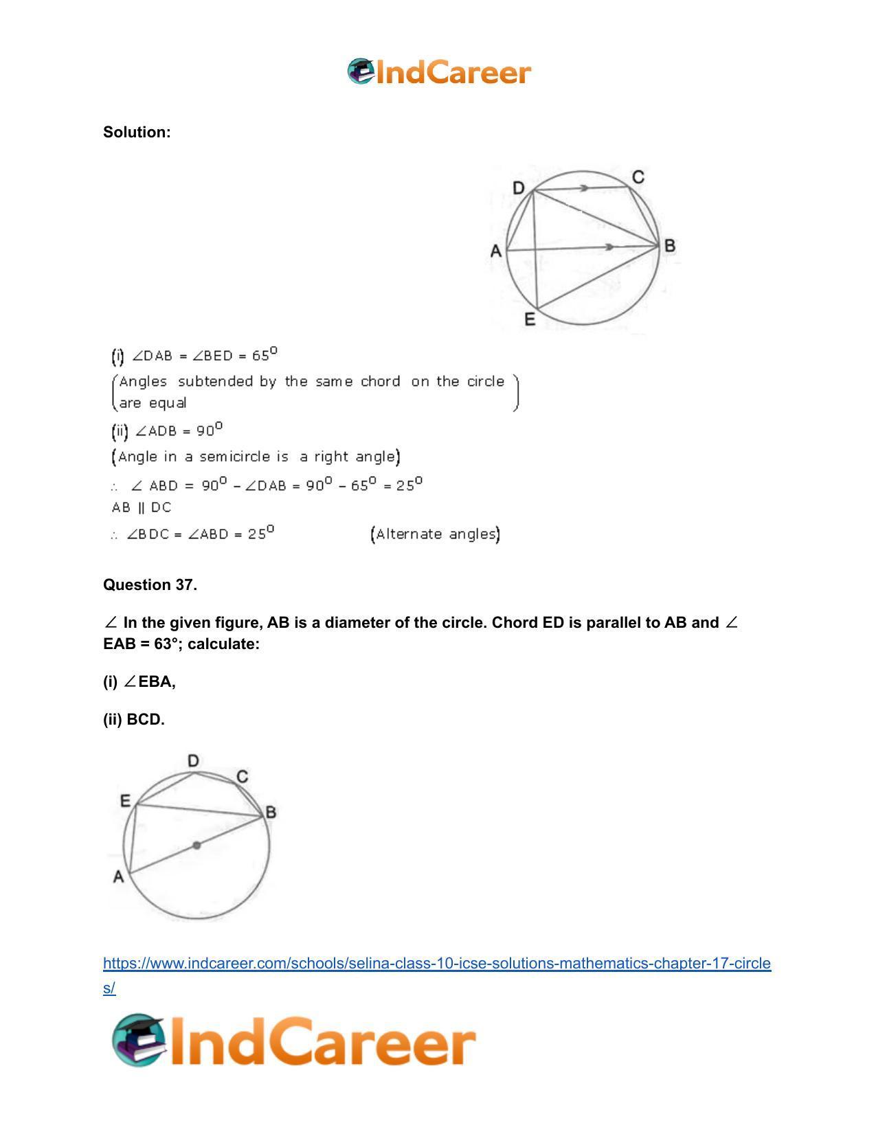 Selina Class 10 ICSE Solutions Mathematics : Chapter 17- Circles - Page 51