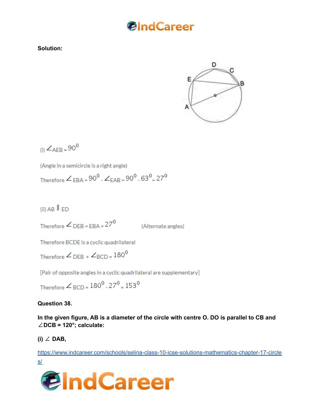 Selina Class 10 ICSE Solutions Mathematics : Chapter 17- Circles - Page 52