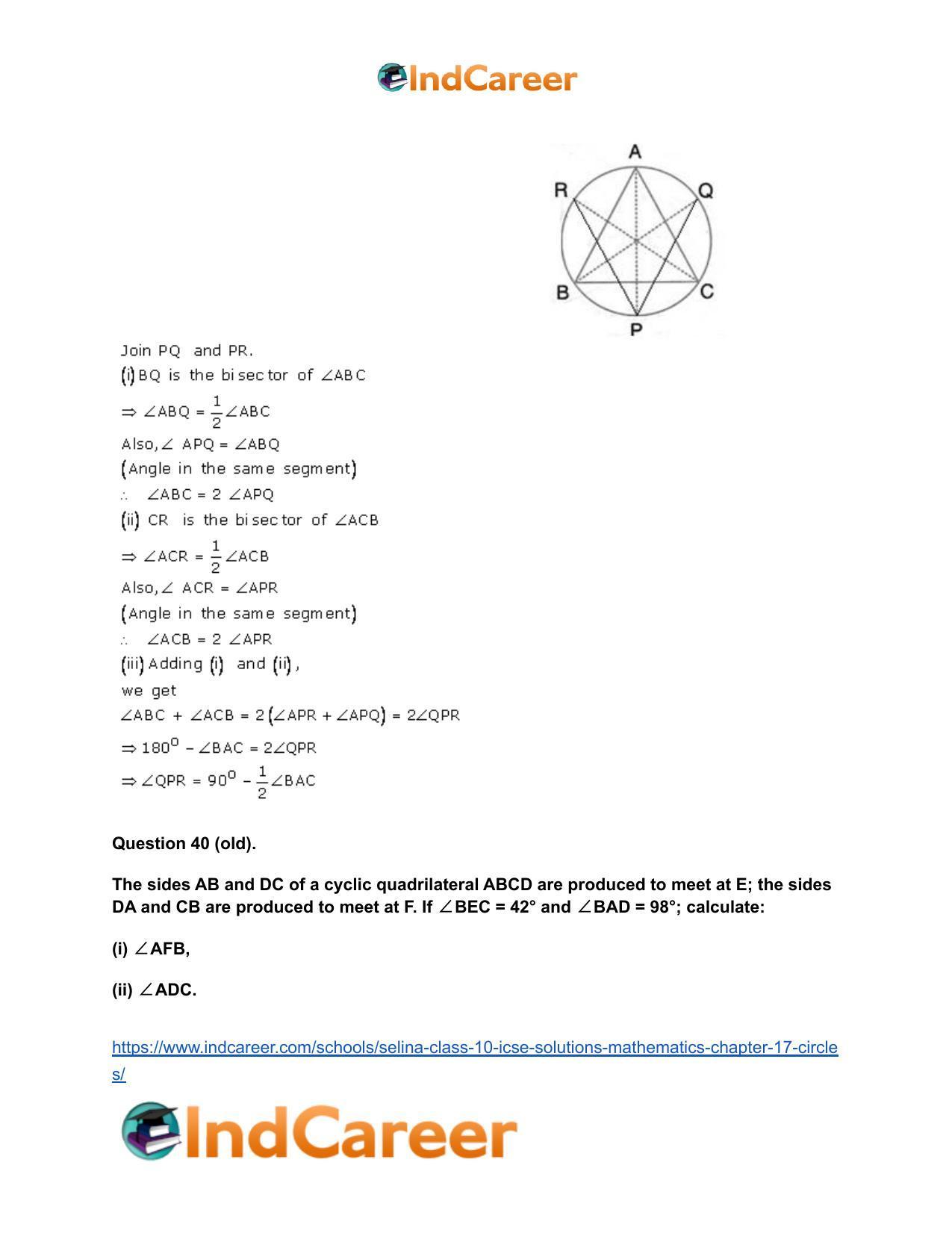 Selina Class 10 ICSE Solutions Mathematics : Chapter 17- Circles - Page 58