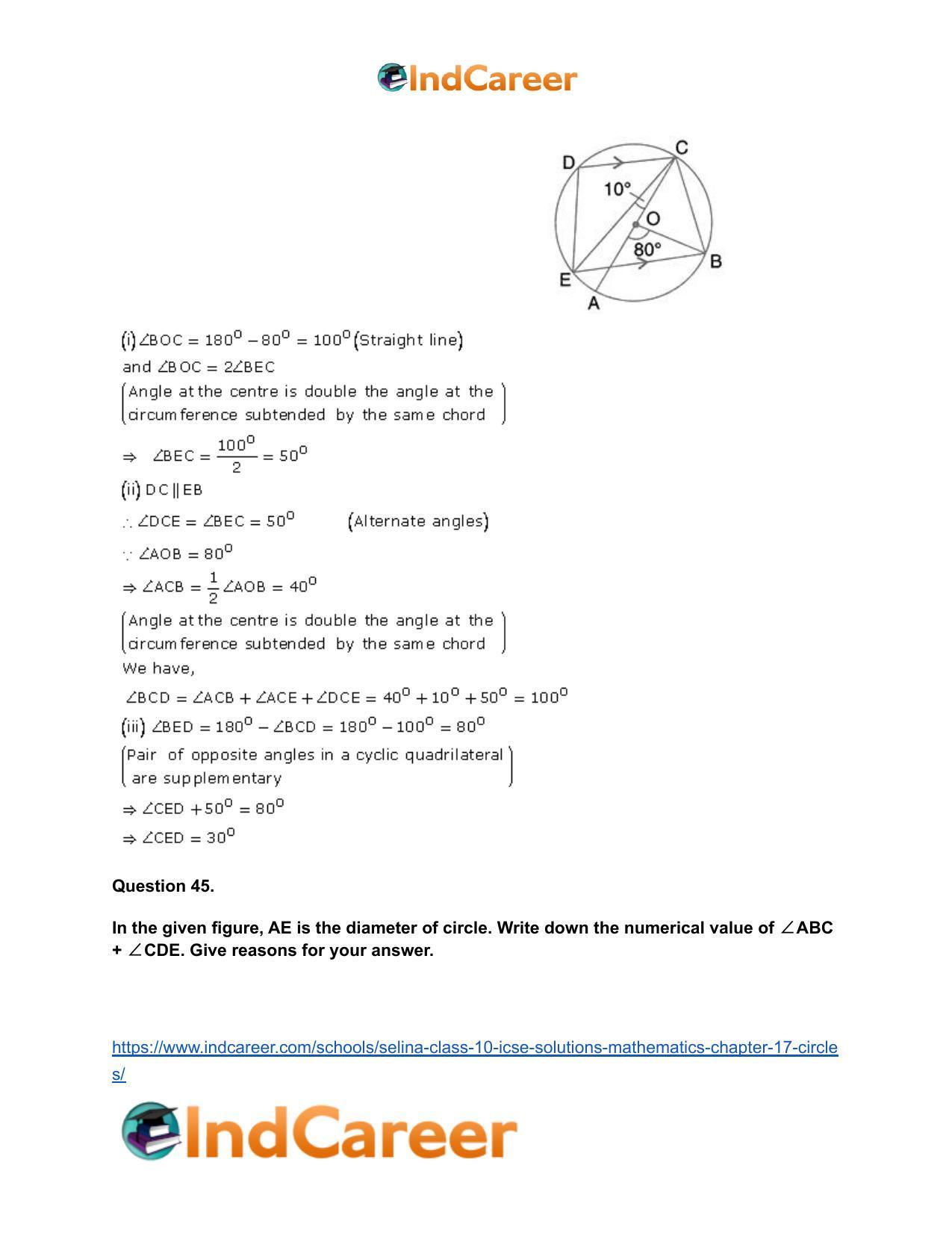 Selina Class 10 ICSE Solutions Mathematics : Chapter 17- Circles - Page 66