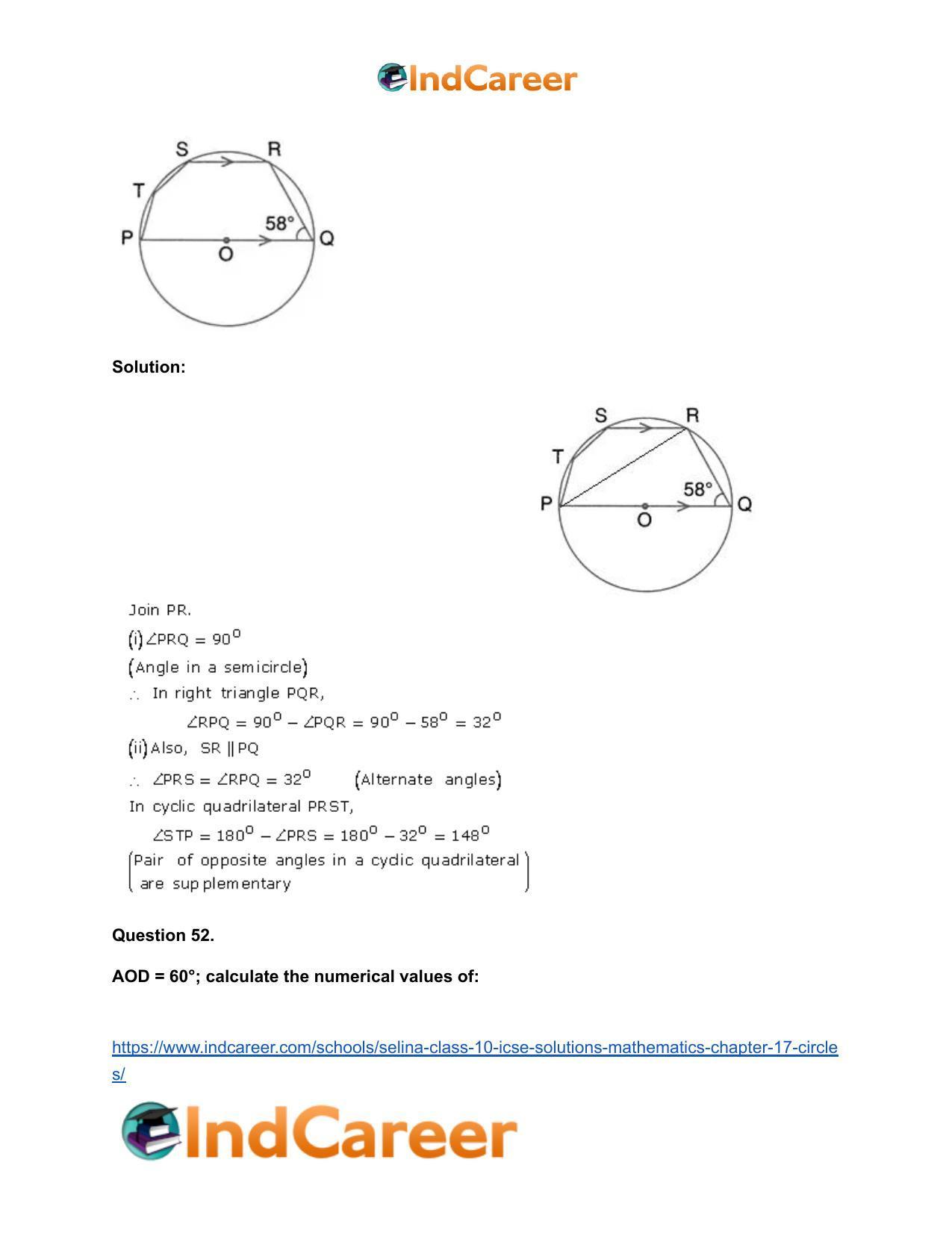 Selina Class 10 ICSE Solutions Mathematics : Chapter 17- Circles - Page 74