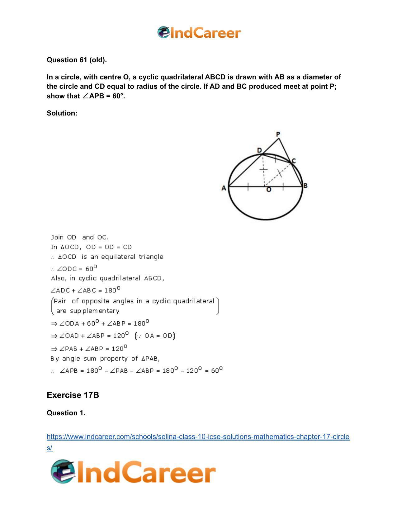 Selina Class 10 ICSE Solutions Mathematics : Chapter 17- Circles - Page 84