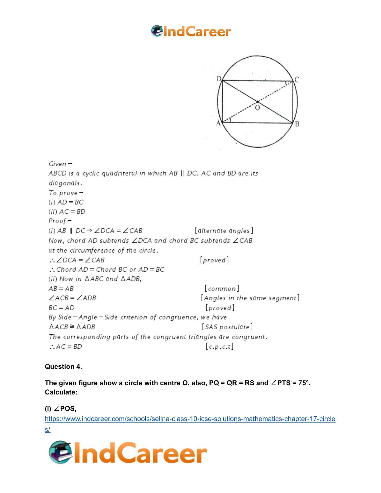 Selina Class 10 ICSE Solutions Mathematics : Chapter 17- Circles - Page 89