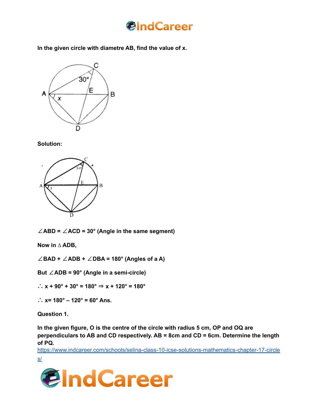 Selina Class 10 ICSE Solutions Mathematics : Chapter 17- Circles - Page 103