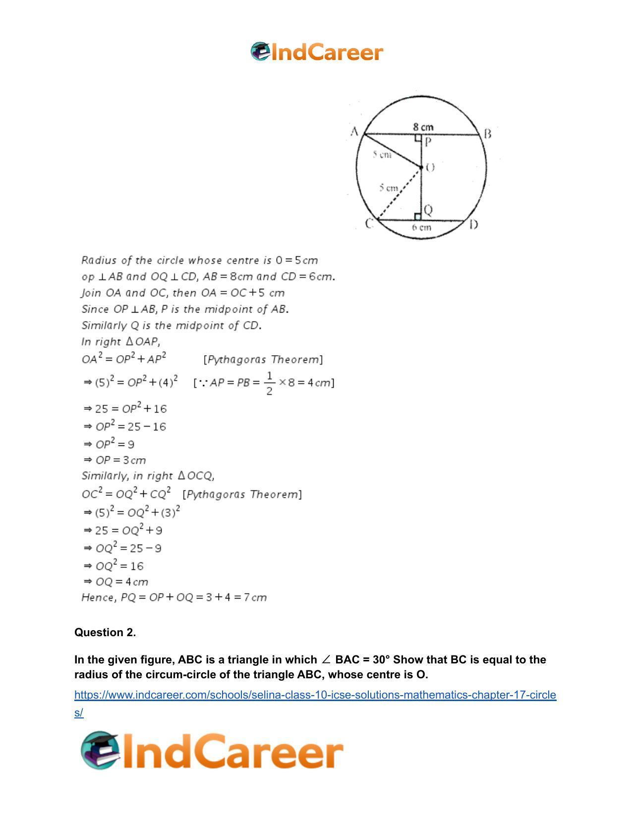 Selina Class 10 ICSE Solutions Mathematics : Chapter 17- Circles - Page 105