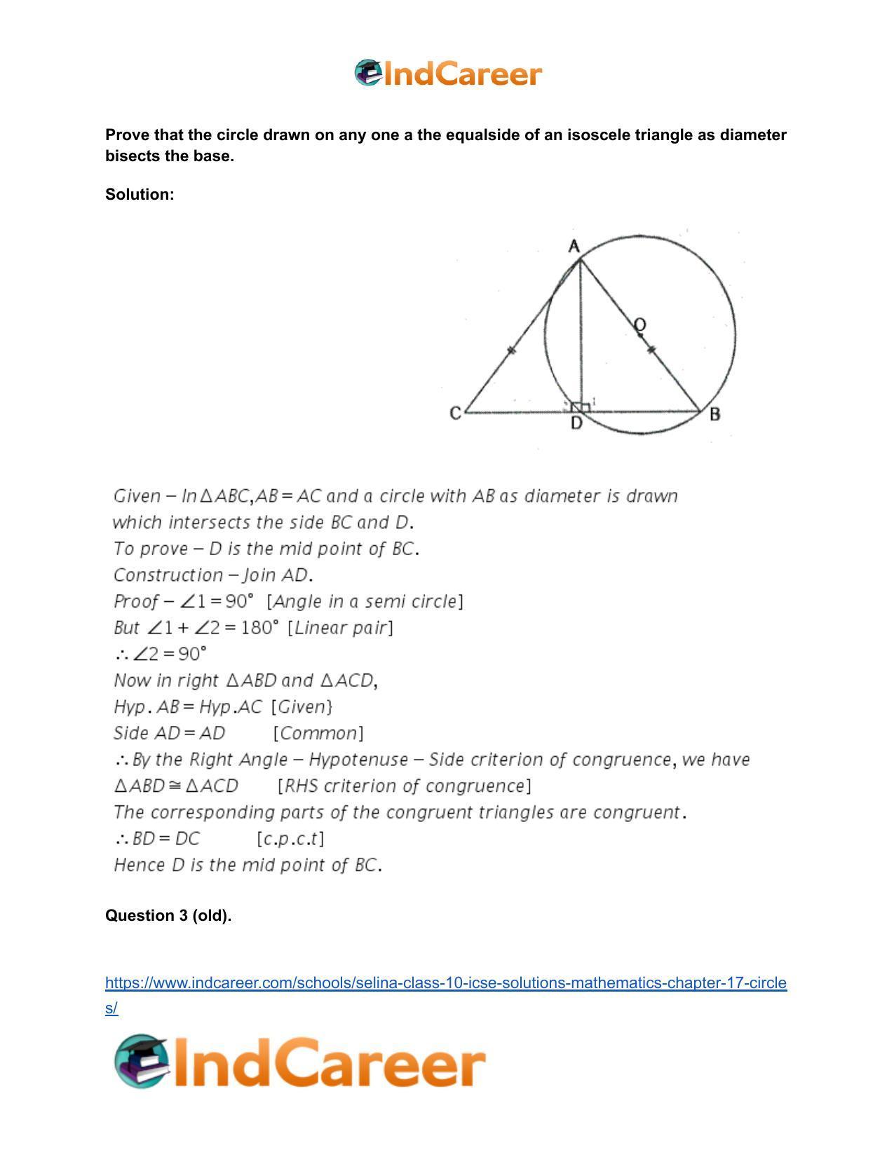 Selina Class 10 ICSE Solutions Mathematics : Chapter 17- Circles - Page 108