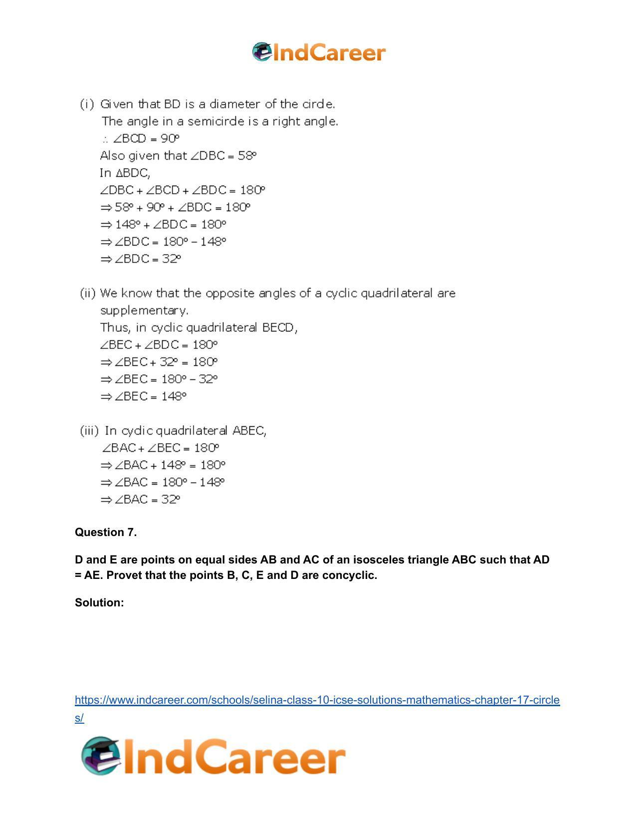 Selina Class 10 ICSE Solutions Mathematics : Chapter 17- Circles - Page 115