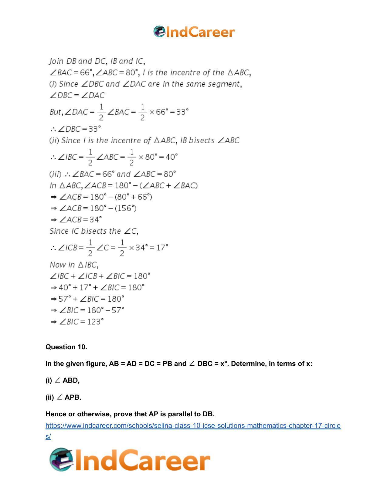 Selina Class 10 ICSE Solutions Mathematics : Chapter 17- Circles - Page 121