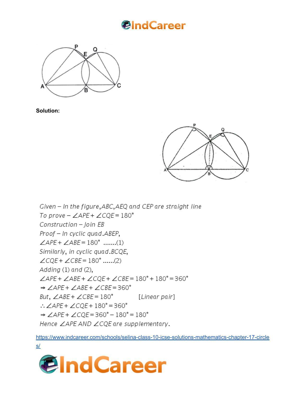 Selina Class 10 ICSE Solutions Mathematics : Chapter 17- Circles - Page 124