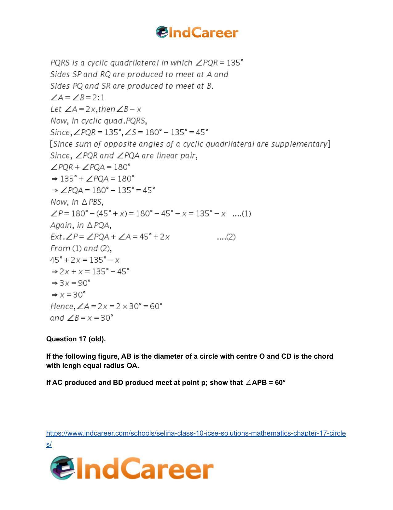 Selina Class 10 ICSE Solutions Mathematics : Chapter 17- Circles - Page 128