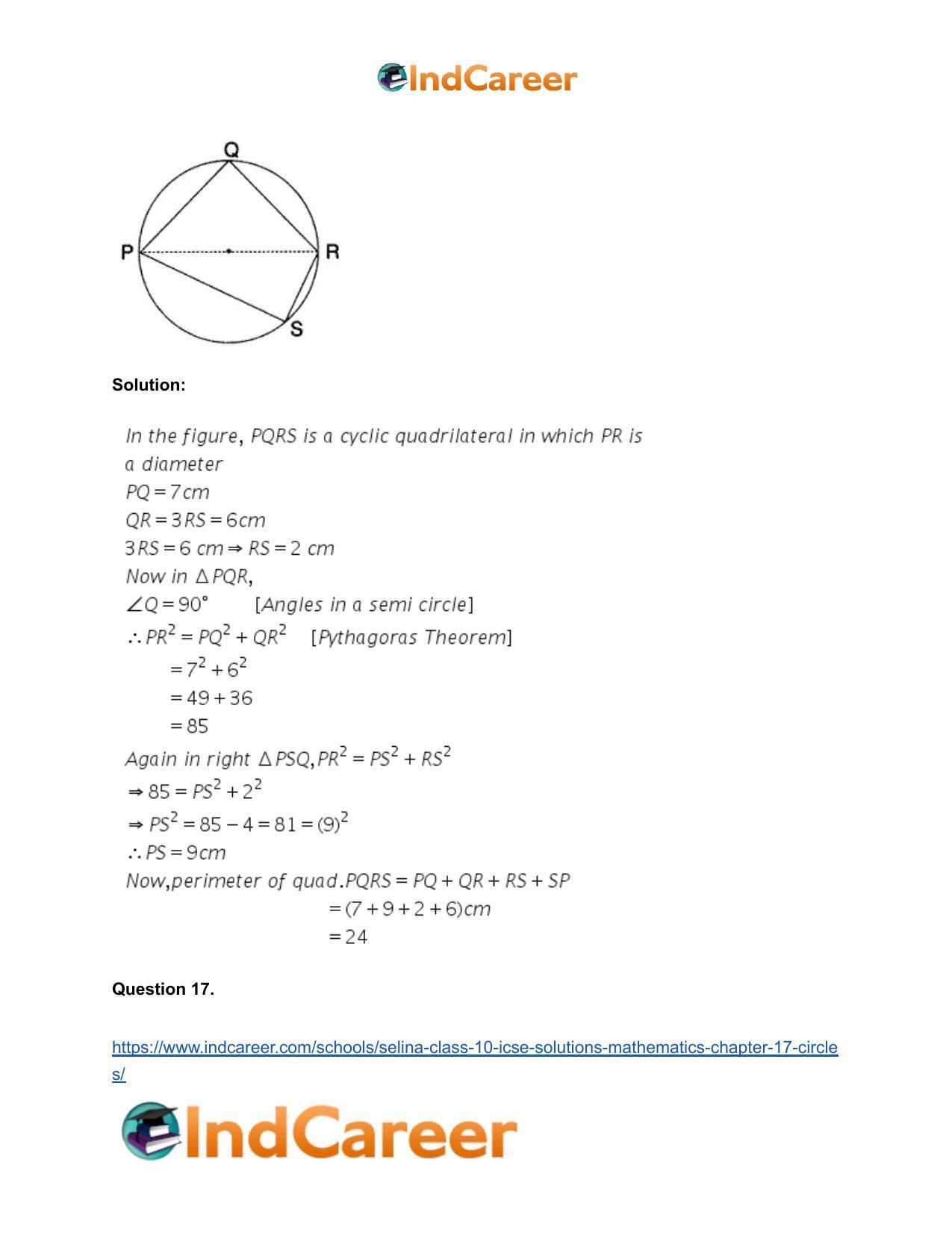 Selina Class 10 ICSE Solutions Mathematics : Chapter 17- Circles - Page 135