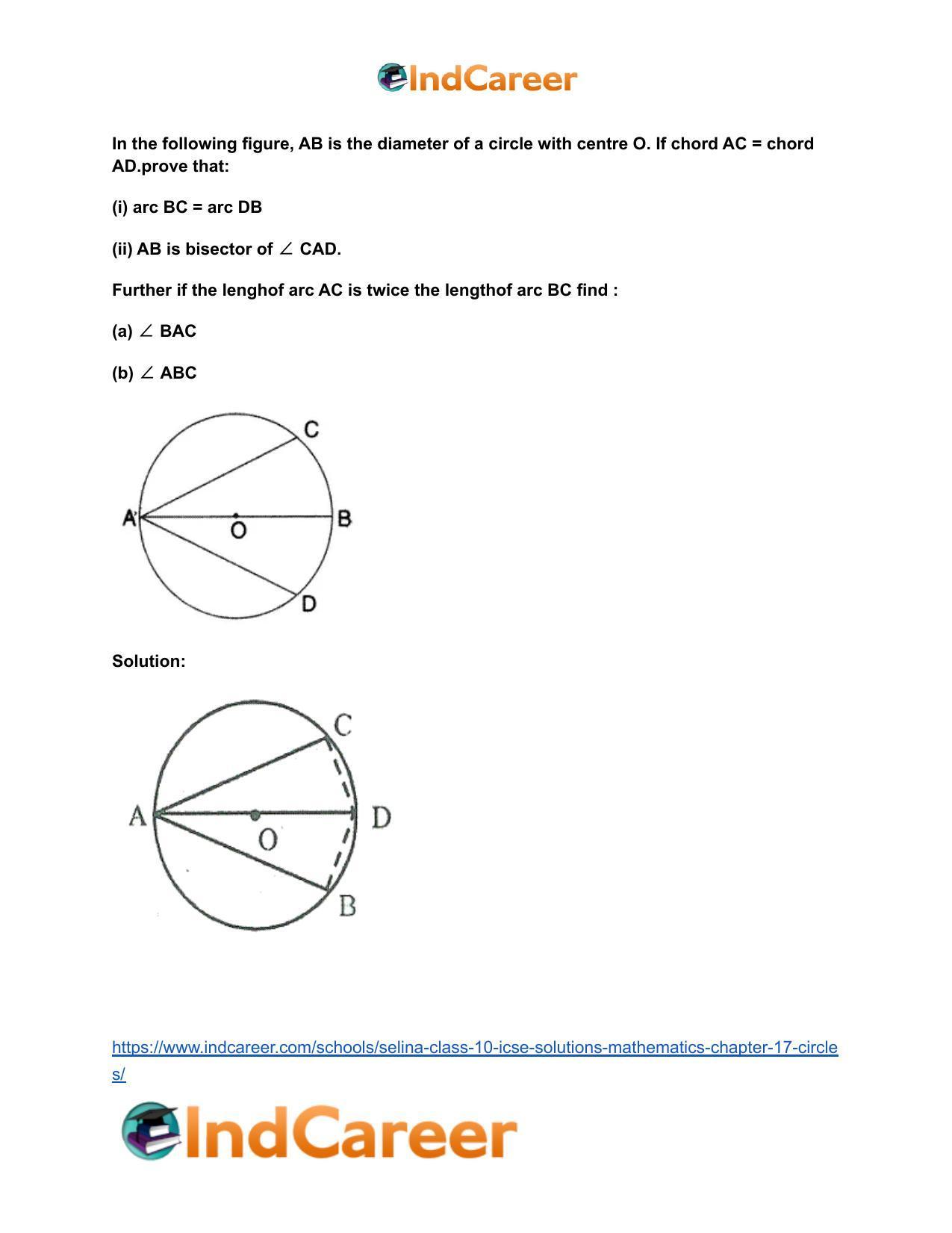 Selina Class 10 ICSE Solutions Mathematics : Chapter 17- Circles - Page 136