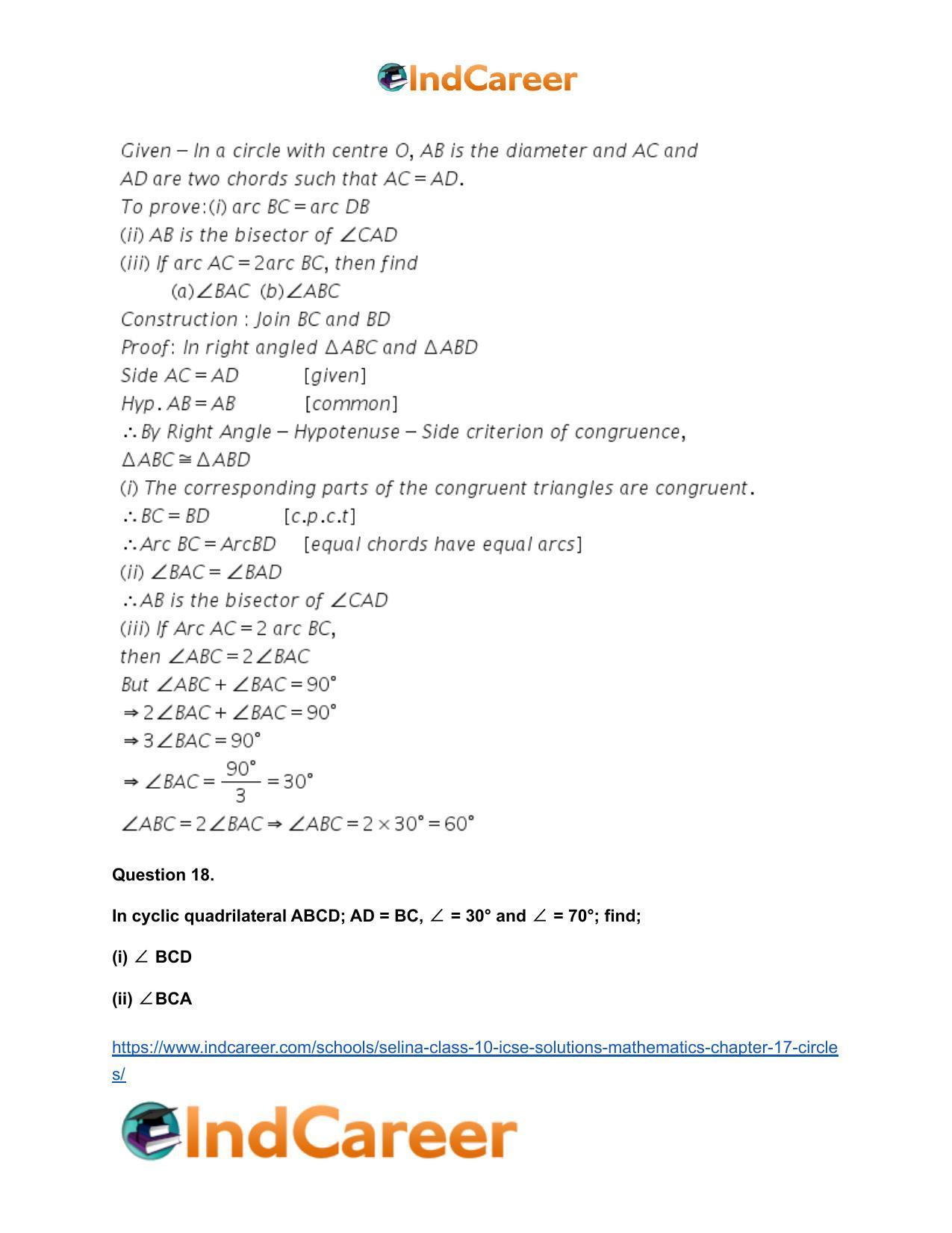 Selina Class 10 ICSE Solutions Mathematics : Chapter 17- Circles - Page 137