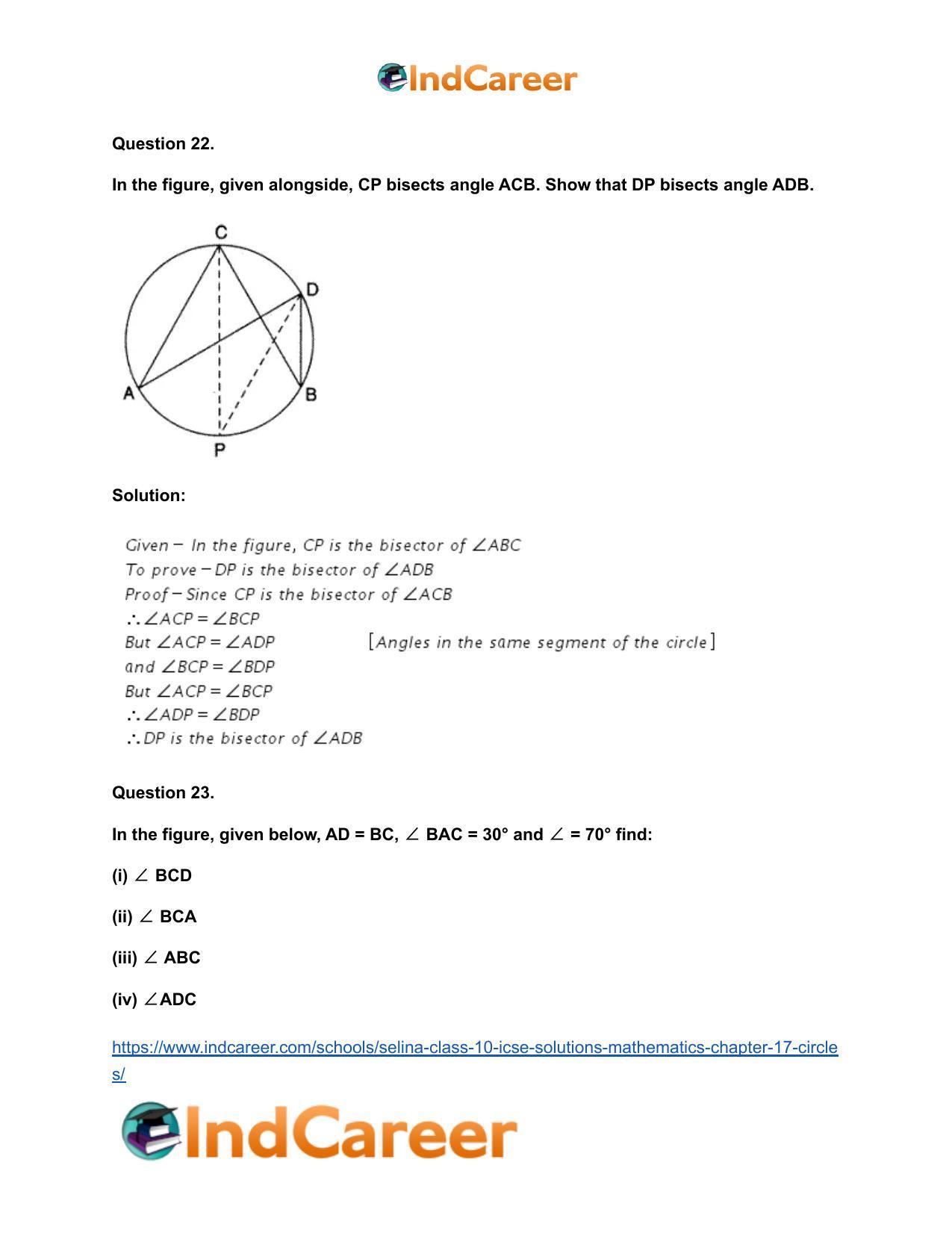 Selina Class 10 ICSE Solutions Mathematics : Chapter 17- Circles - Page 145