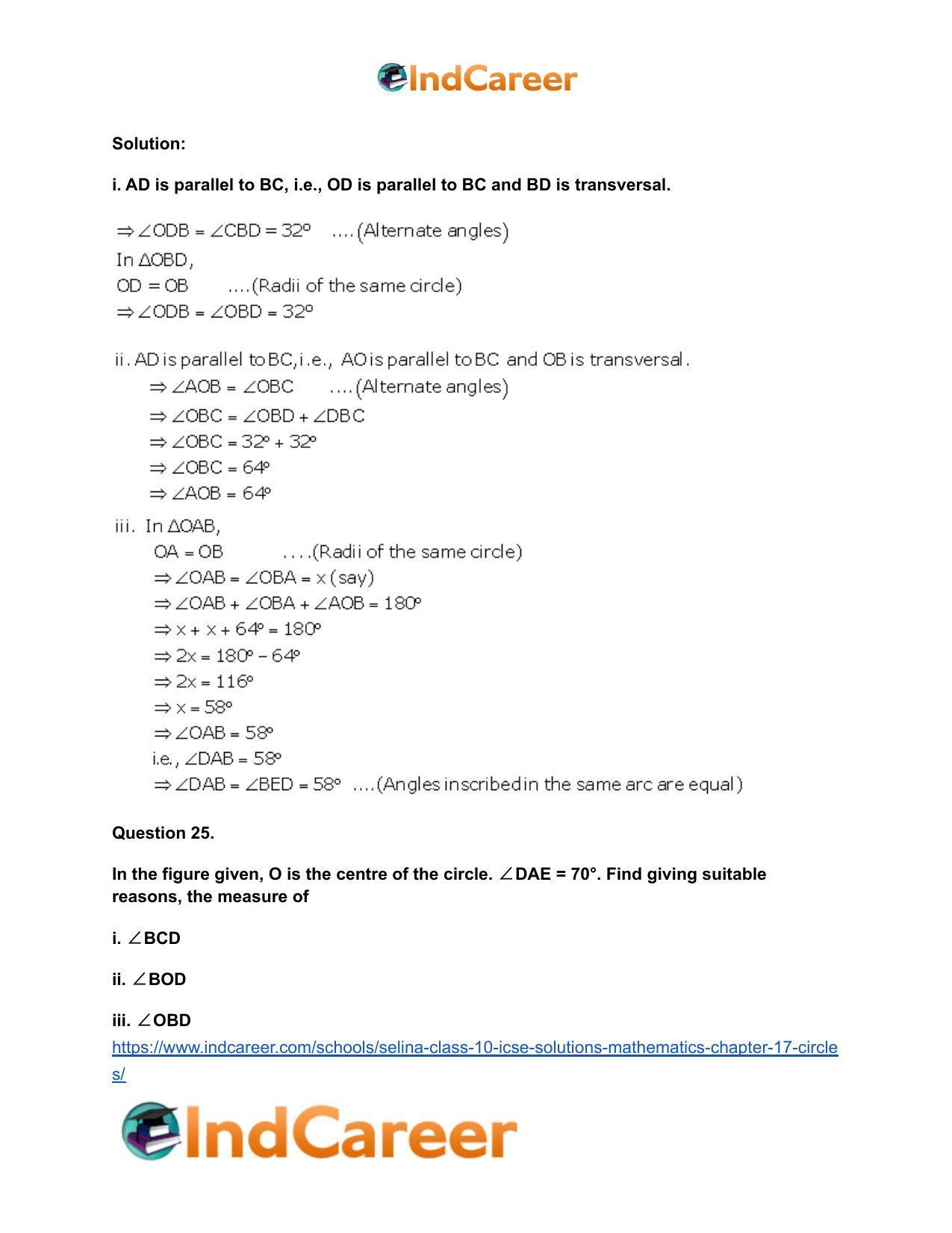 Selina Class 10 ICSE Solutions Mathematics : Chapter 17- Circles - Page 148