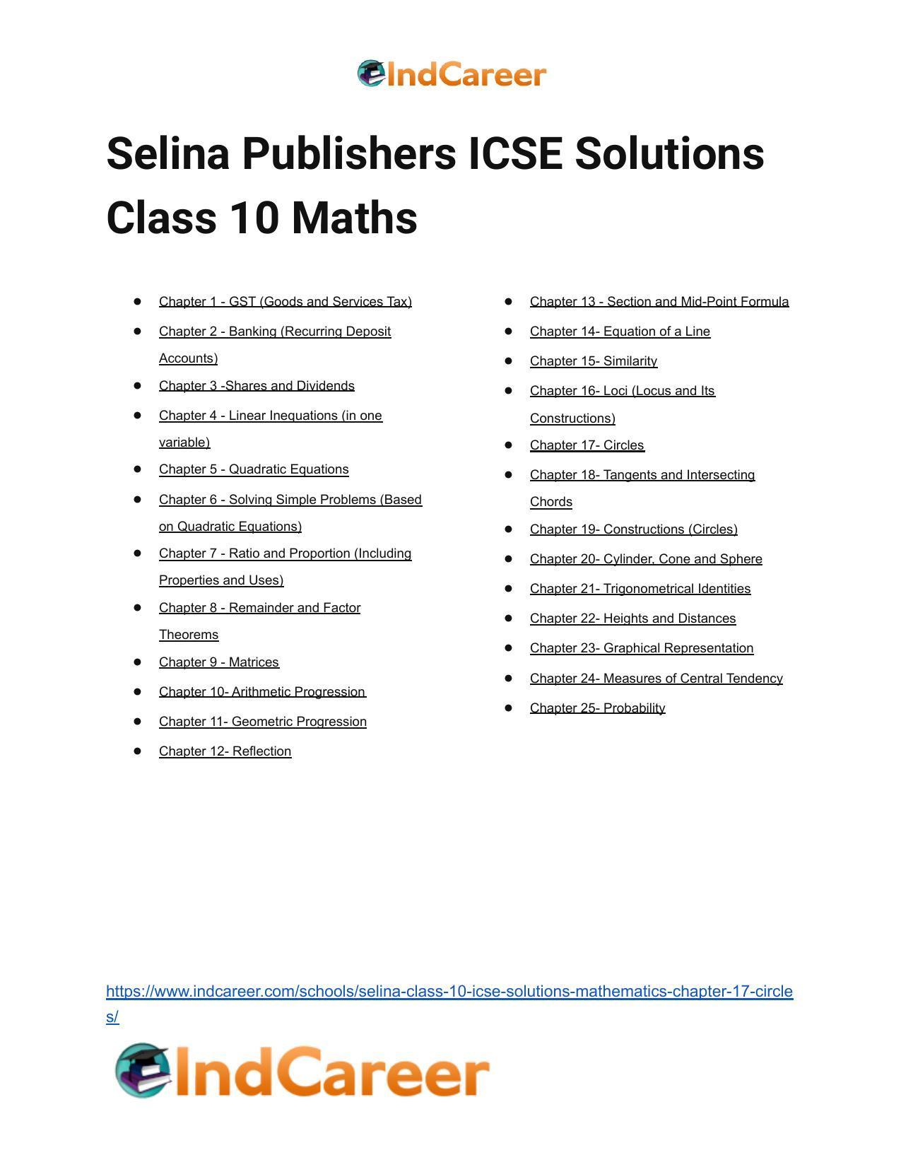 Selina Class 10 ICSE Solutions Mathematics : Chapter 17- Circles - Page 151