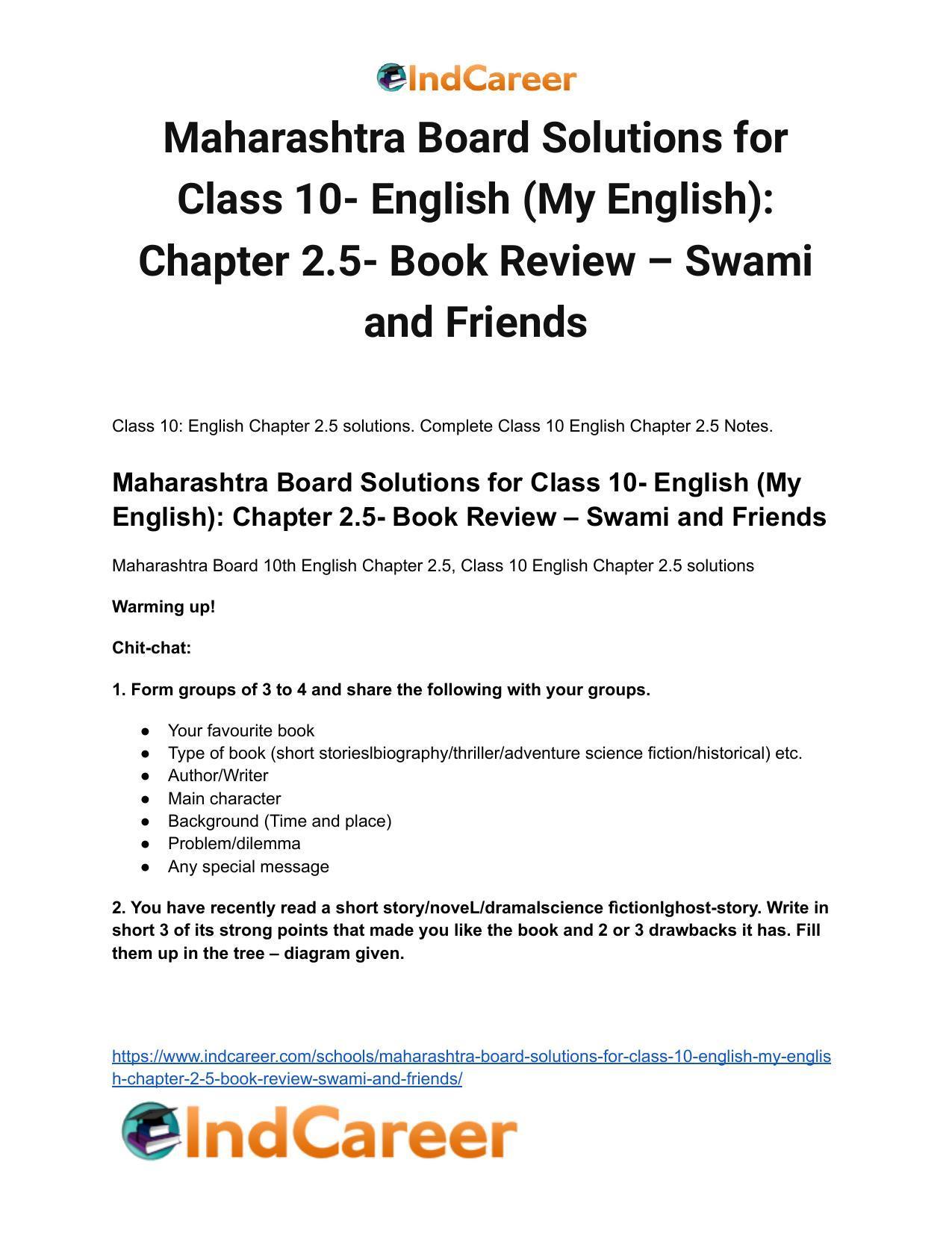 Maharashtra Board Solutions for Class 10- English (My English): Chapter 2.5- Book Review – Swami and Friends - Page 2