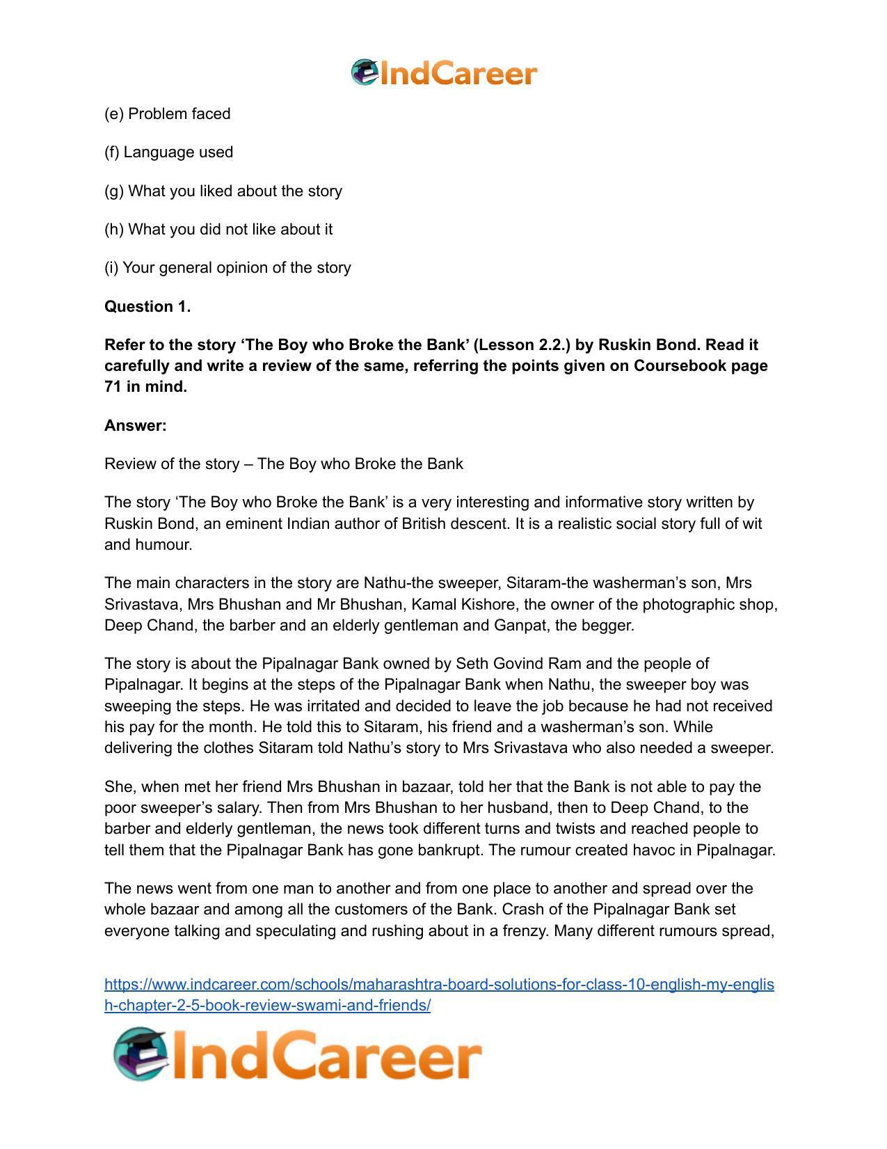 Maharashtra Board Solutions for Class 10- English (My English): Chapter 2.5- Book Review – Swami and Friends - Page 6